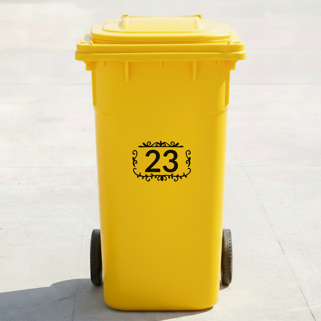 Wreath Bin Decal Sticker with Personalised House Number