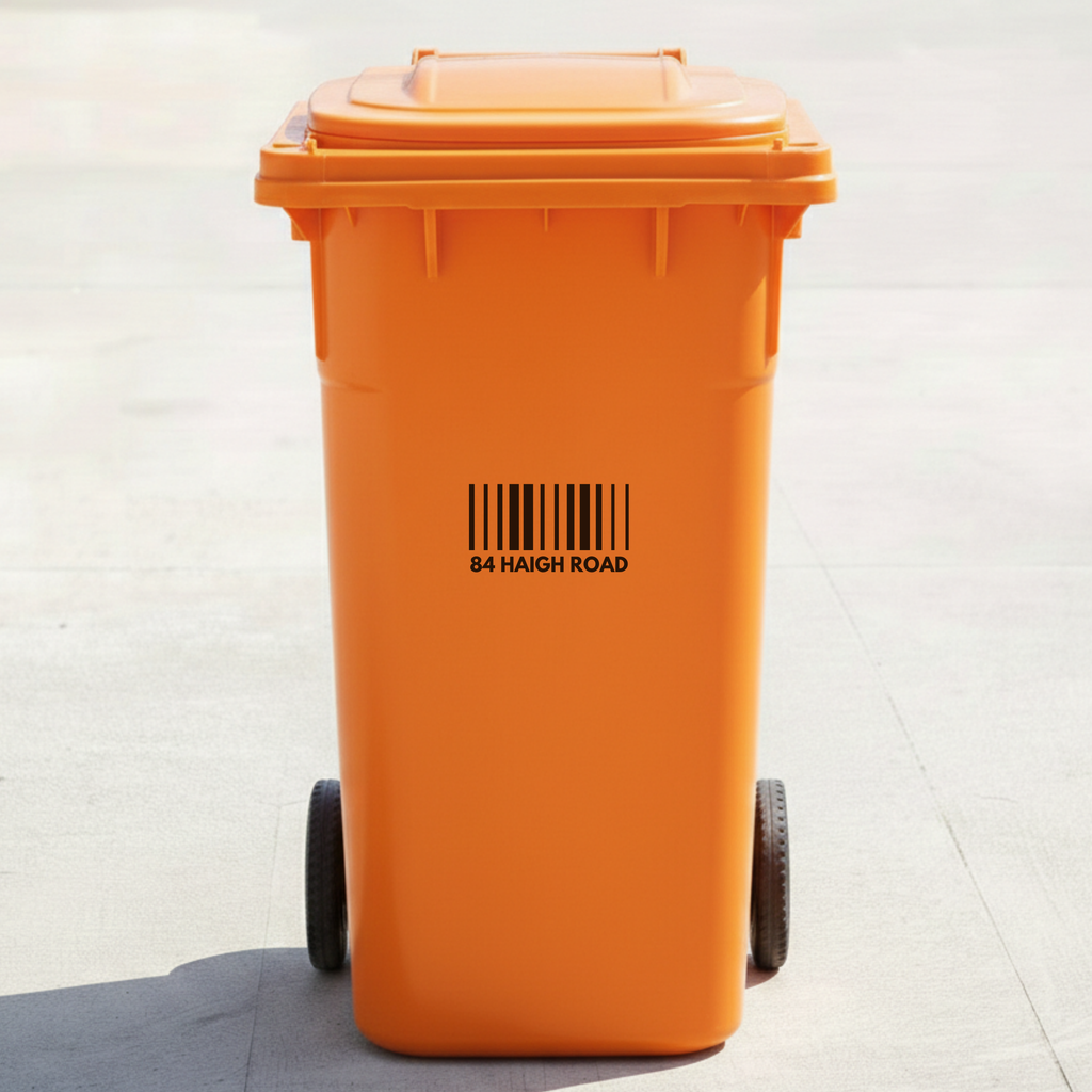 Barcode Bin Decal Sticker with Personalised House Number