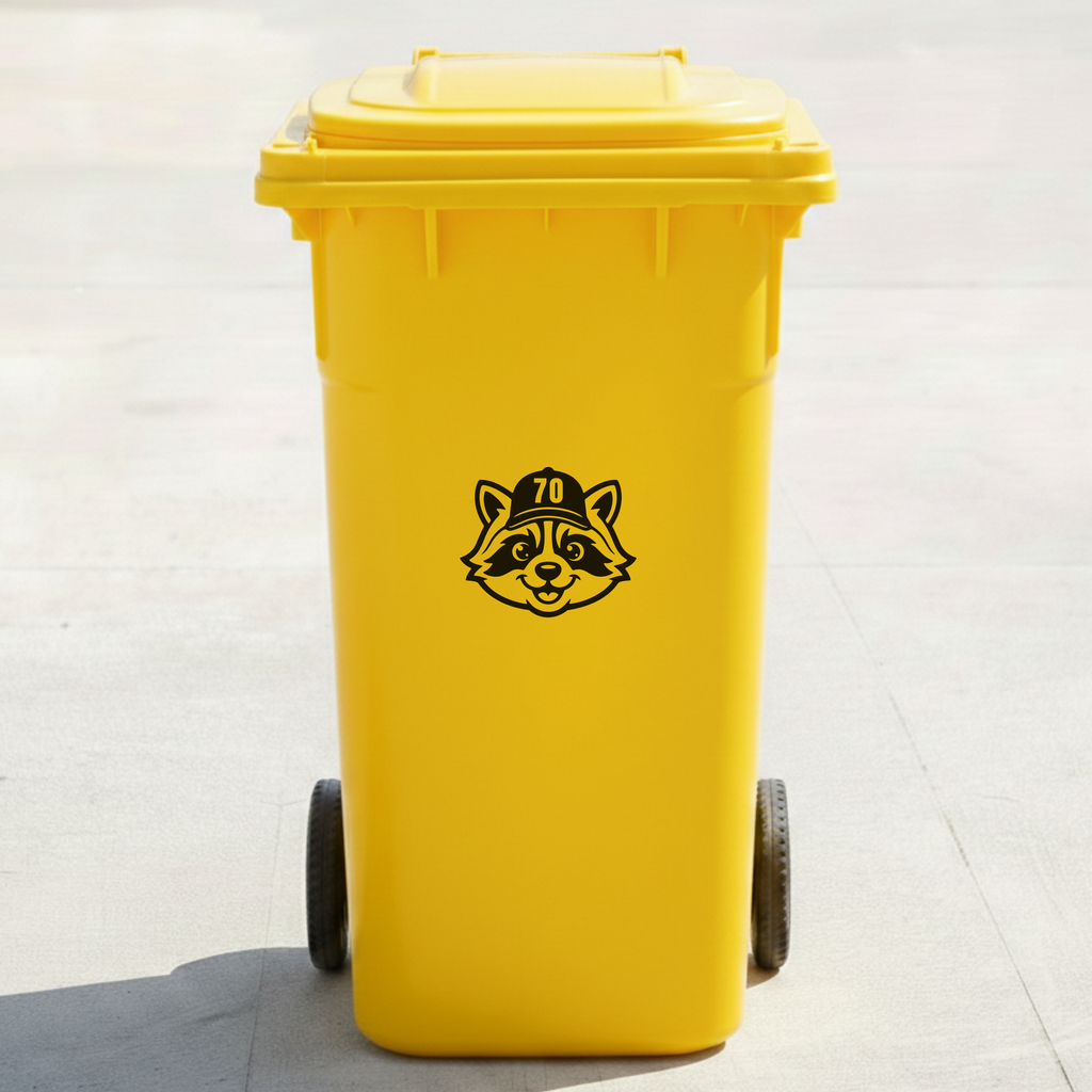 Raccoon Bin Decal Sticker with Personalised House Number