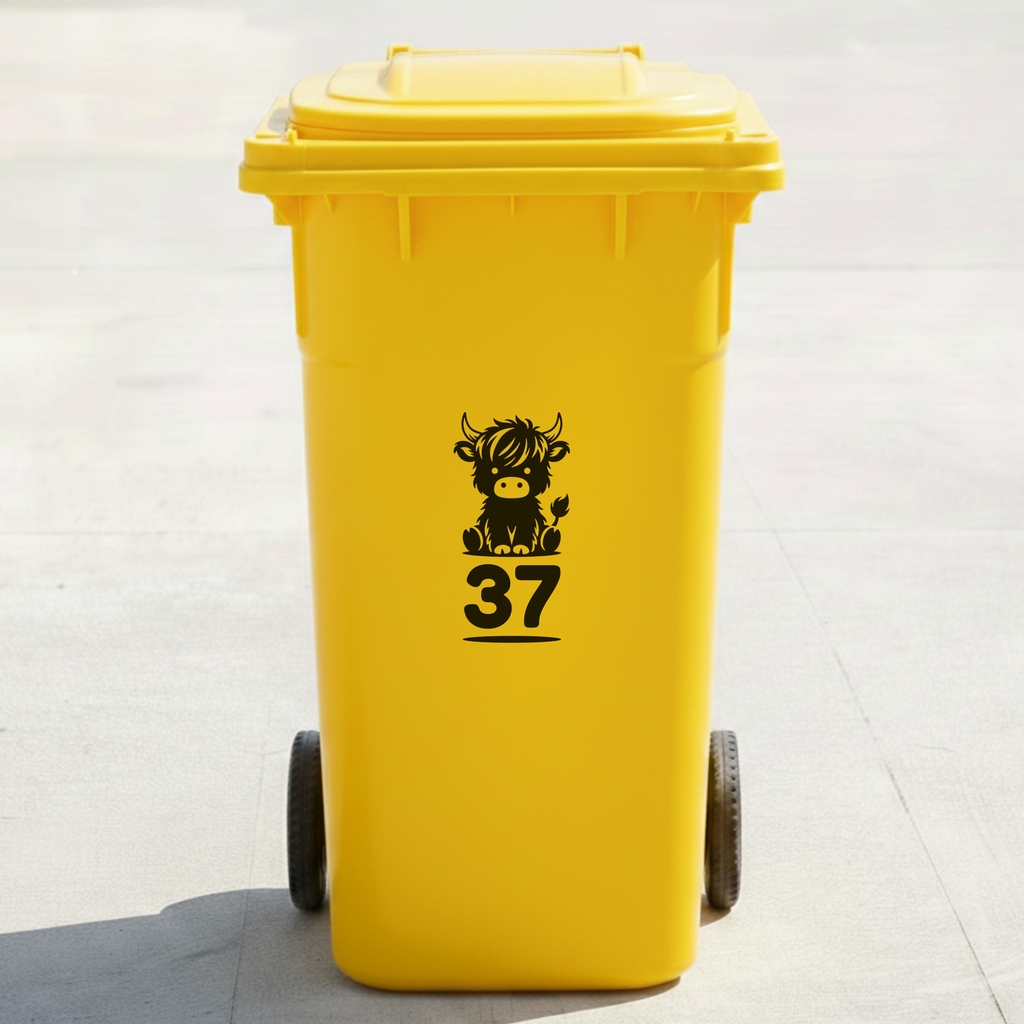 Cow Bin Decal Sticker with Personalised House Number