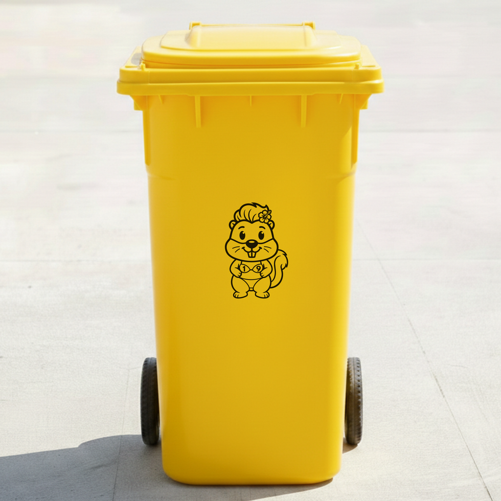 Bikini Squirrel Bin Decal Sticker with Personalised House Number