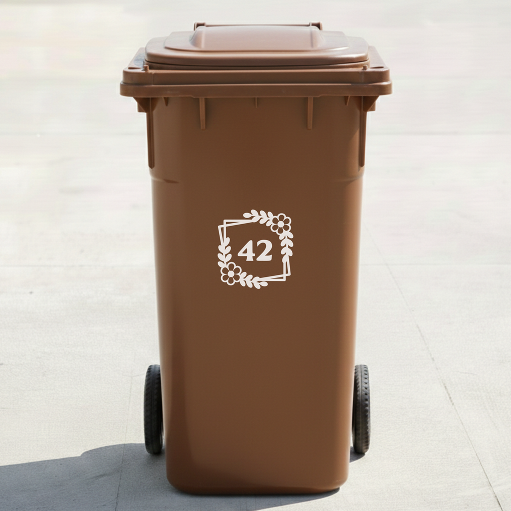 Floral Frame Bin Decal Sticker with Personalised House Number
