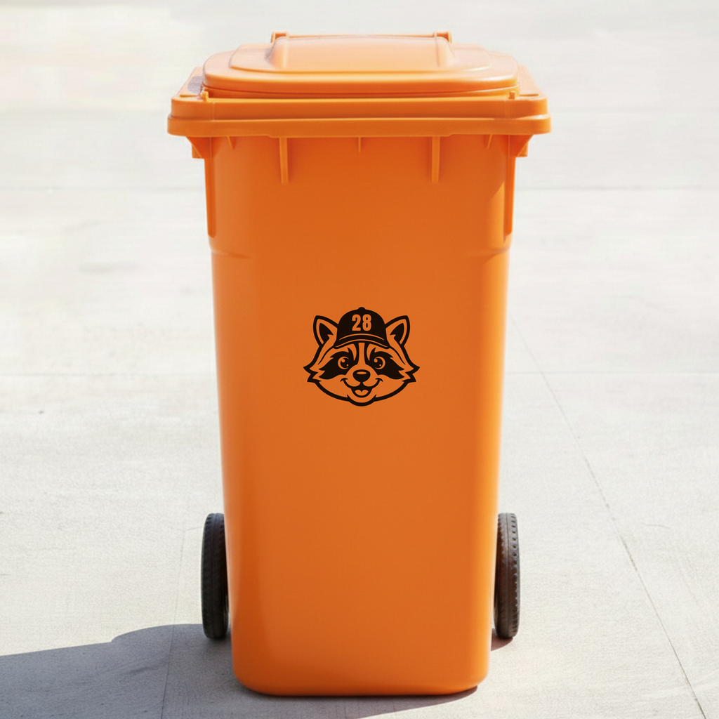 Raccoon Bin Decal Sticker with Personalised House Number