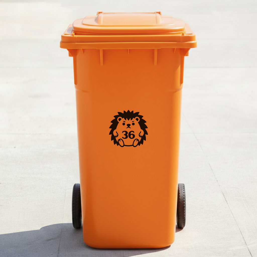 Hedgehog Bin Decal Sticker with Personalised House Number