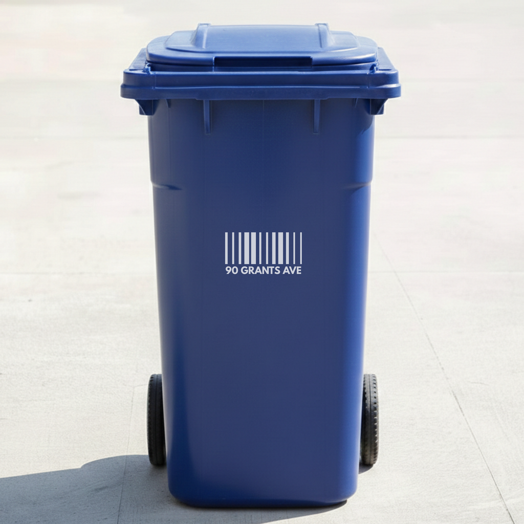 Barcode Bin Decal Sticker with Personalised House Number