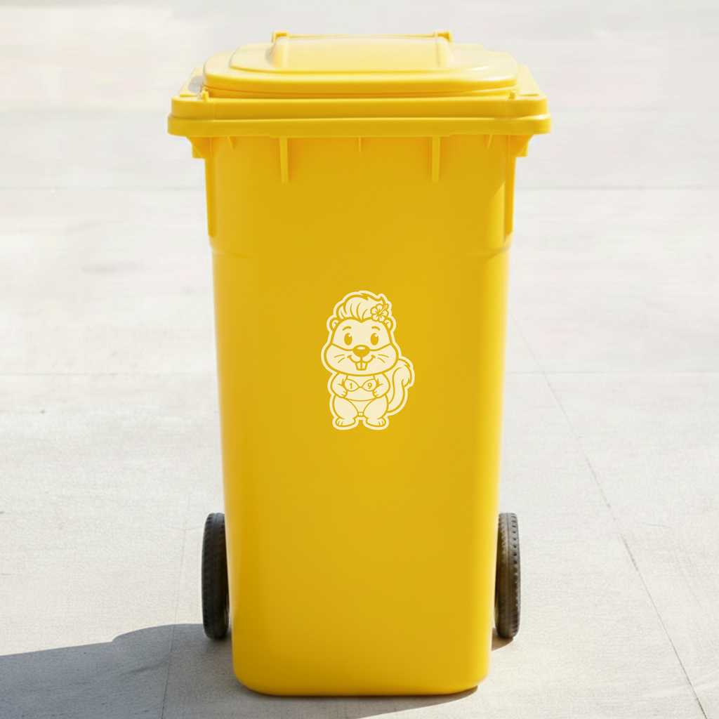 Bikini Squirrel Bin Decal Sticker with Personalised House Number