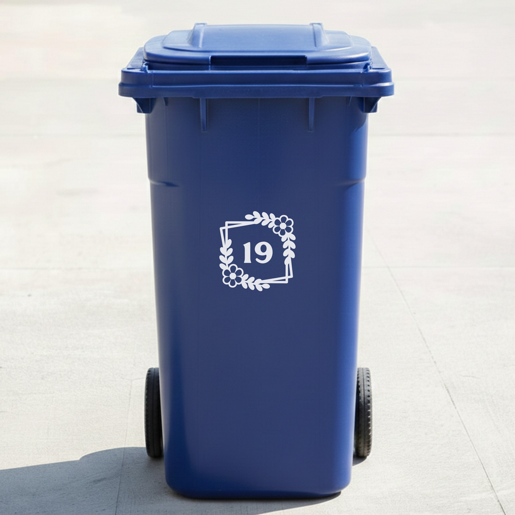 Floral Frame Bin Decal Sticker with Personalised House Number