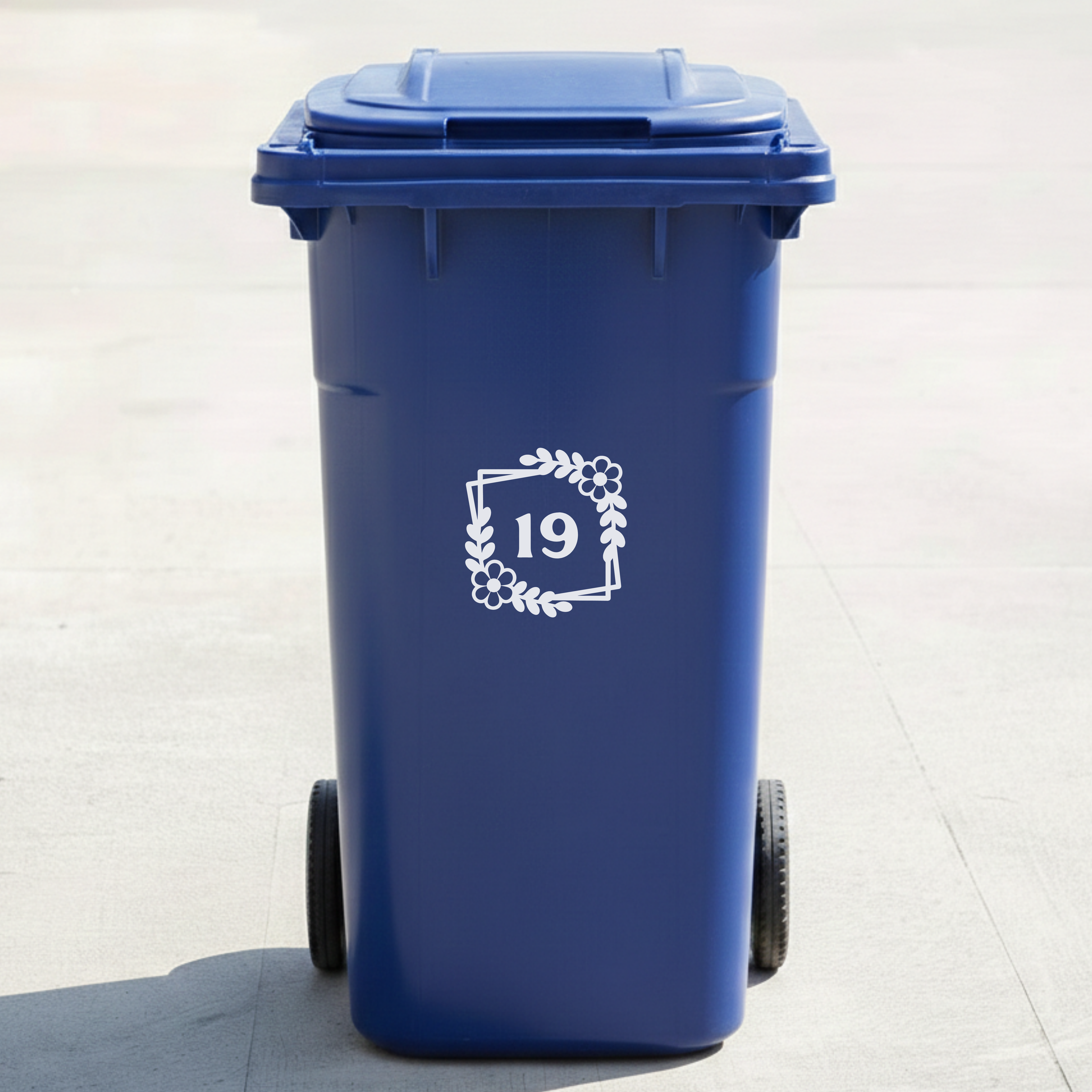 Floral Frame Bin Decal Sticker with Personalised House Number