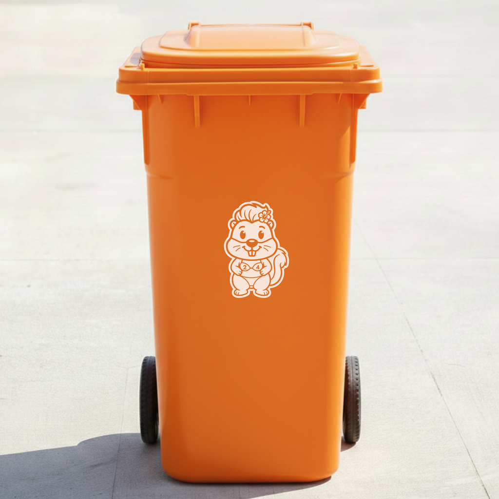 Bikini Squirrel Bin Decal Sticker with Personalised House Number