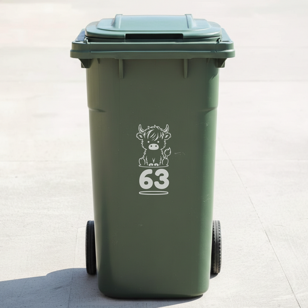 Cow Bin Decal Sticker with Personalised House Number