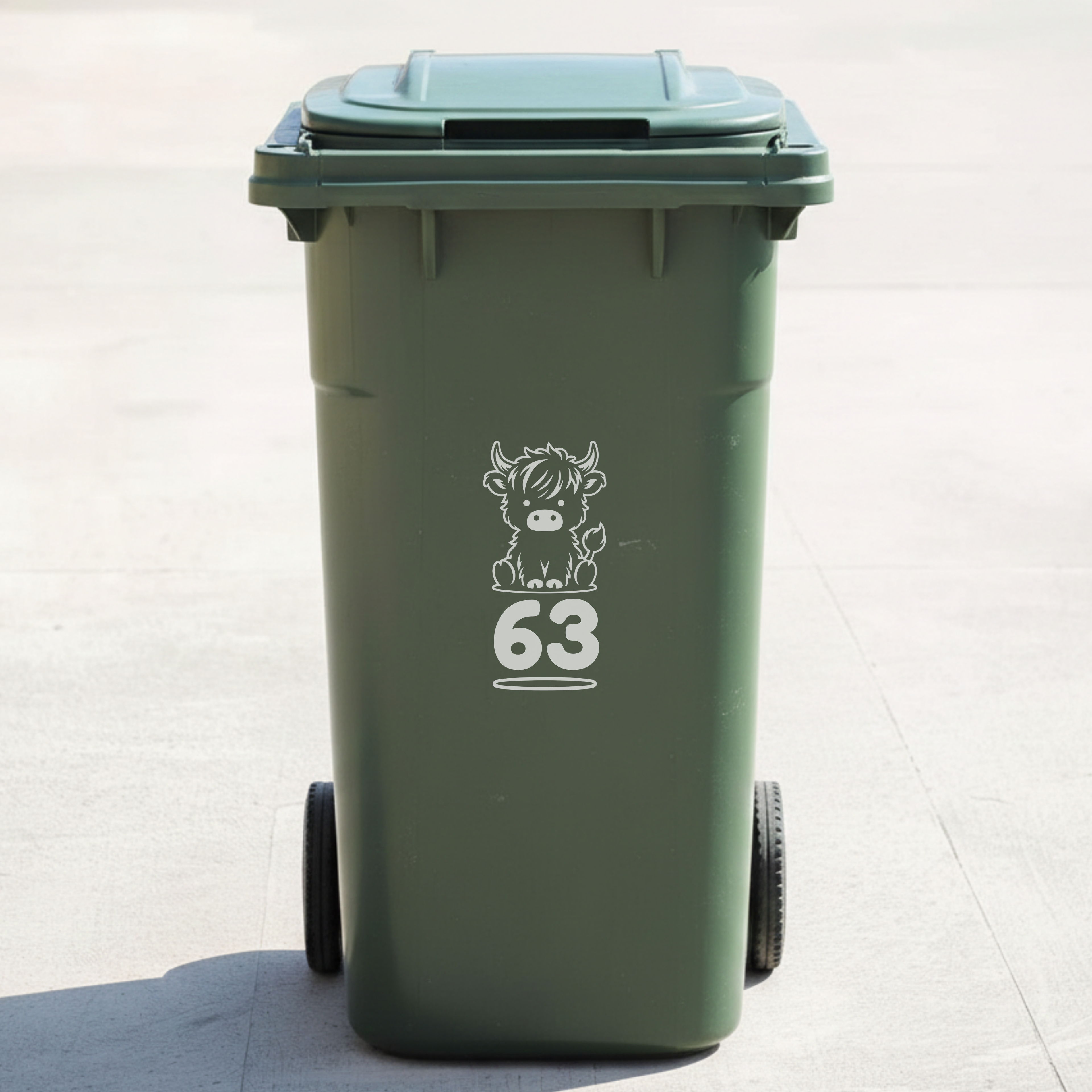 Cow Bin Decal Sticker with Personalised House Number