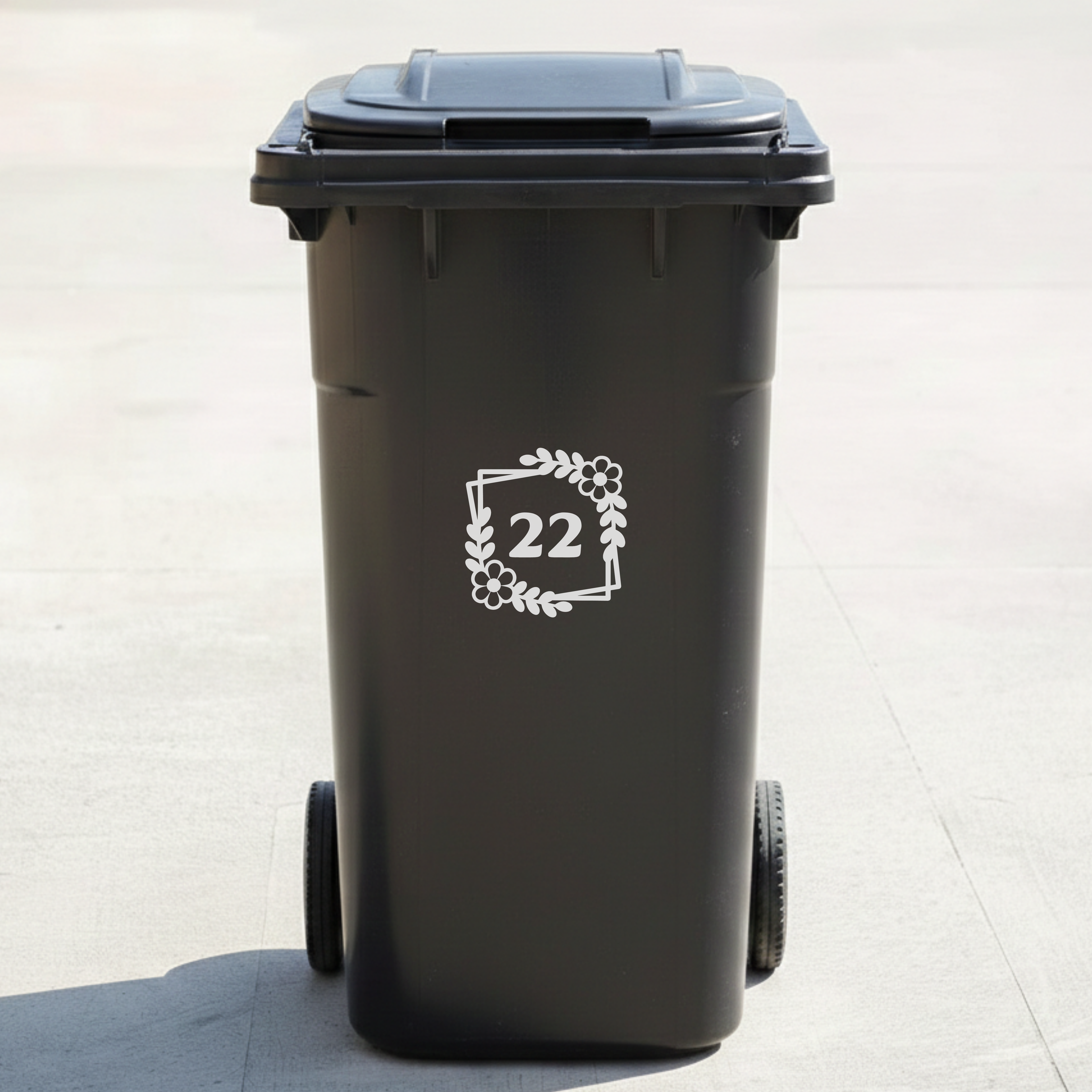Floral Frame Bin Decal Sticker with Personalised House Number
