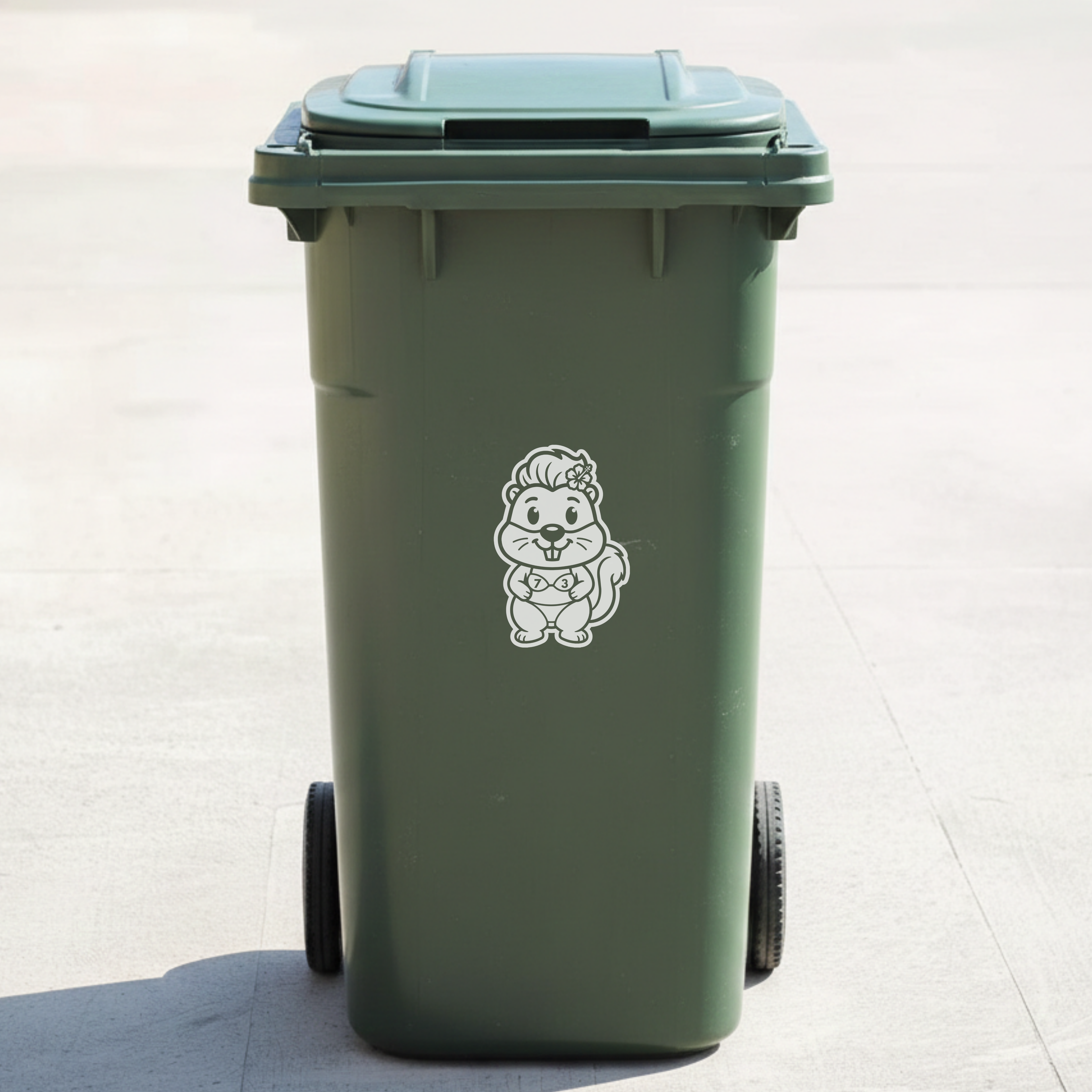 Bikini Squirrel Bin Decal Sticker with Personalised House Number