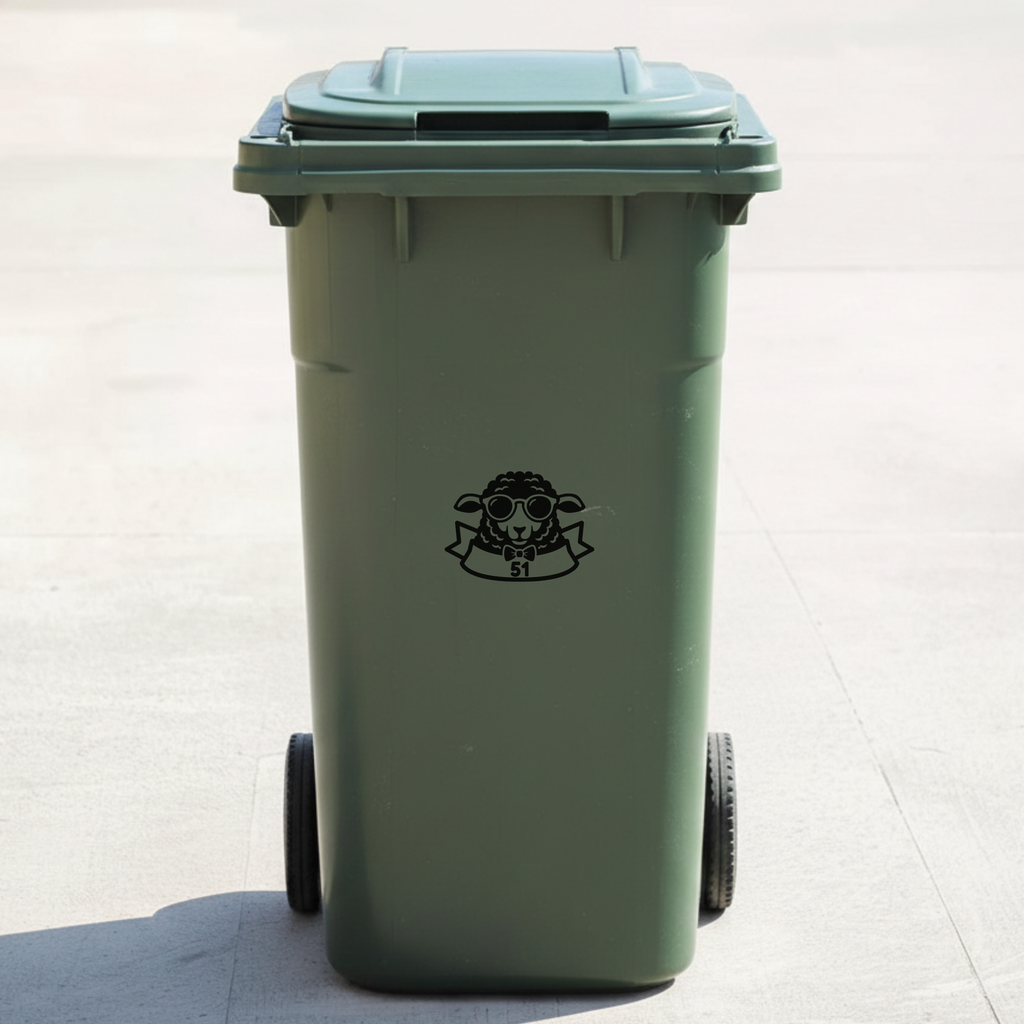 Sheep Bin Decal Sticker with Personalised House Number