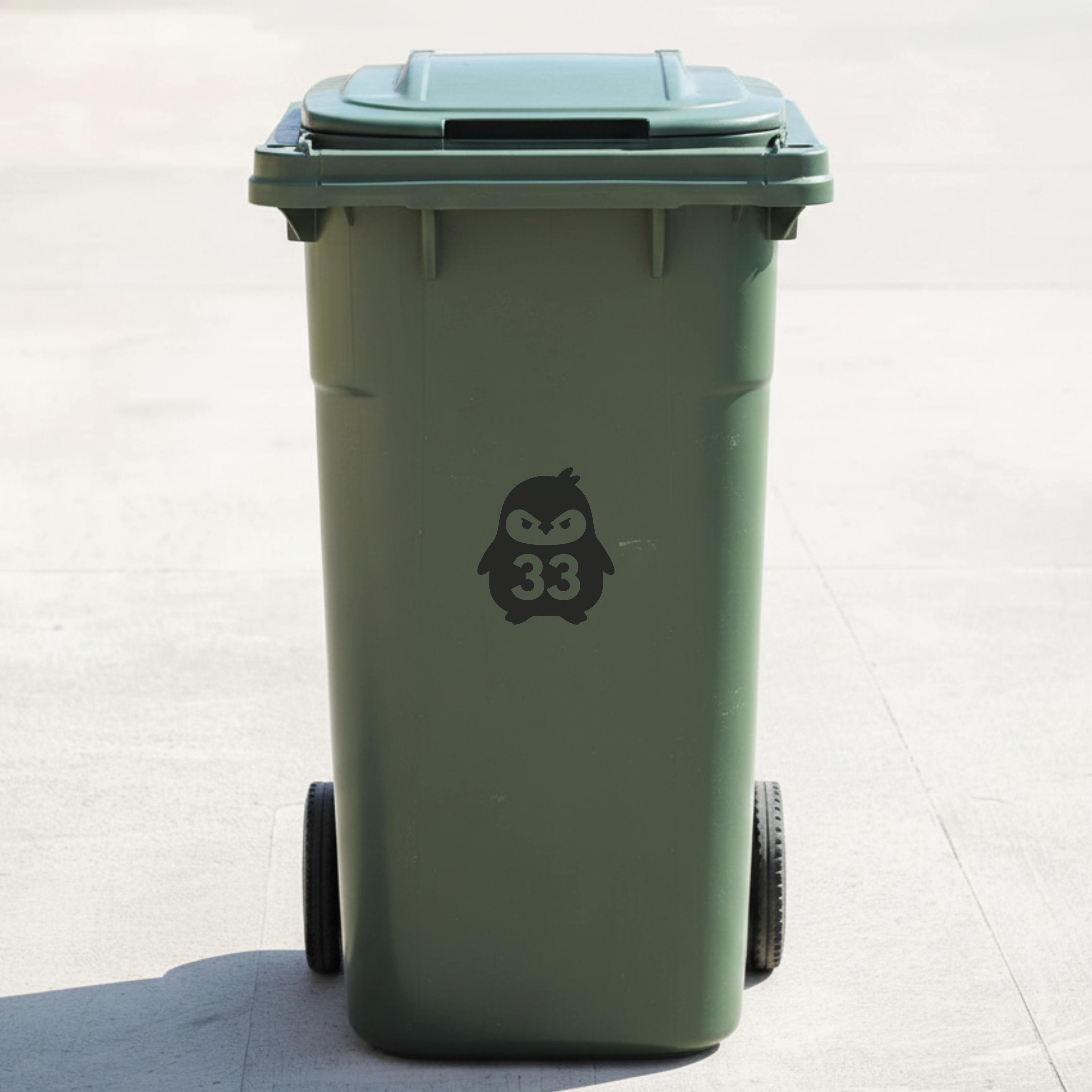 Angry Penguin Bin Decal Sticker with Personalised House Number