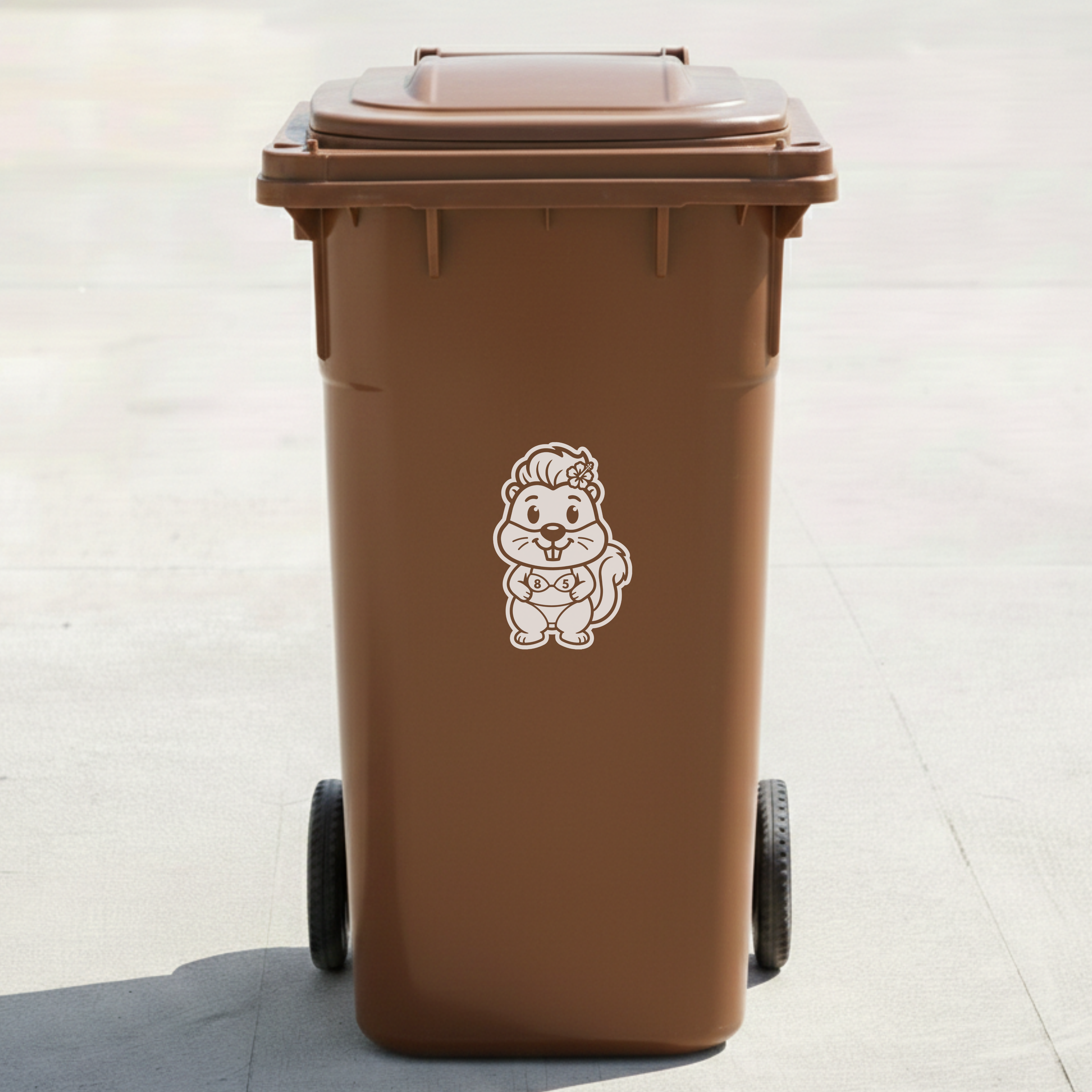 Bikini Squirrel Bin Decal Sticker with Personalised House Number