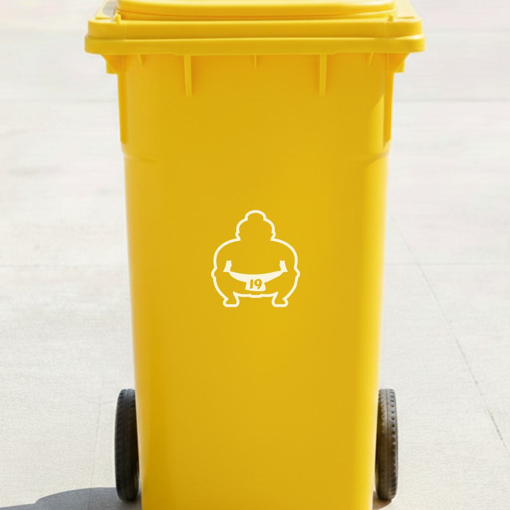Japanese Sumo Bin Decal Sticker with Personalised House Number