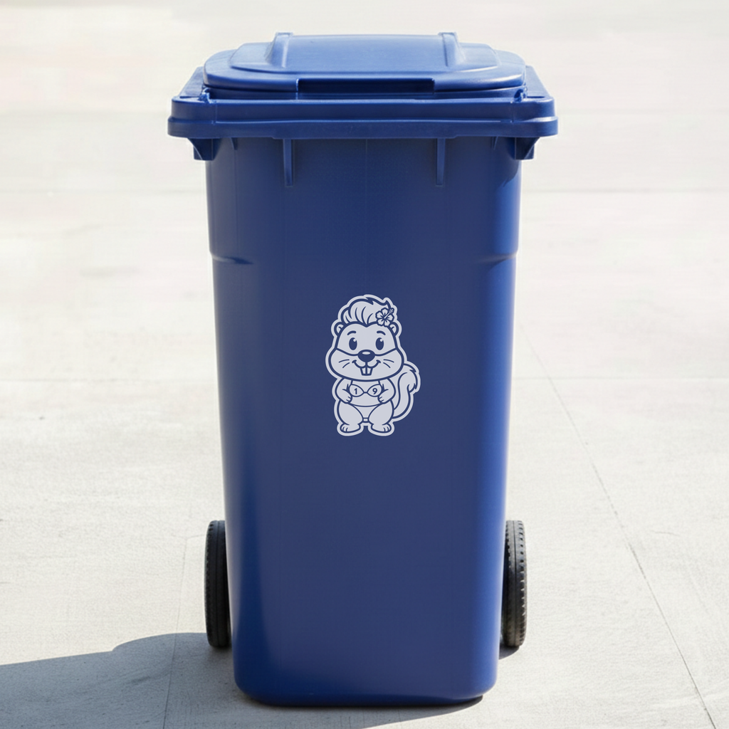 Bikini Squirrel Bin Decal Sticker with Personalised House Number