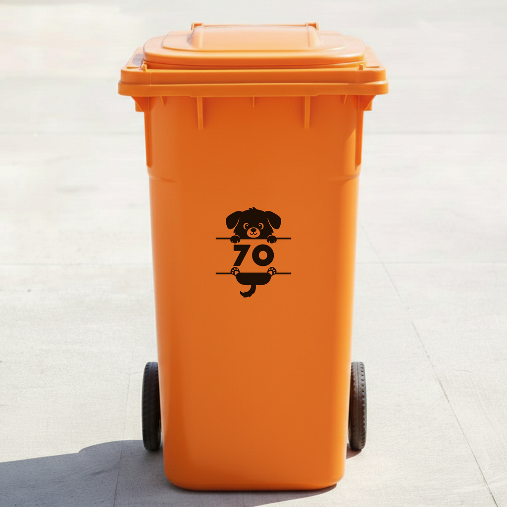Peeking Dog Bin Decal Sticker with Personalised House Number