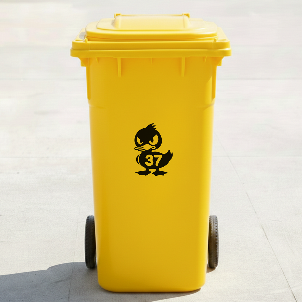Angry Duck Bin Decal Sticker with Personalised House Number
