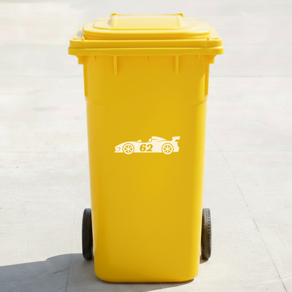 Racing Car Bin Decal Sticker with Personalised House Number