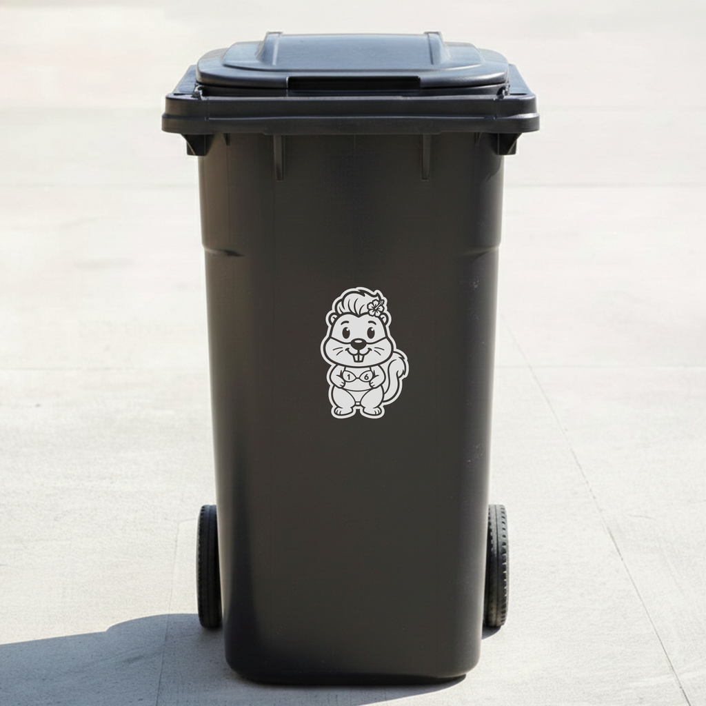 Bikini Squirrel Bin Decal Sticker with Personalised House Number