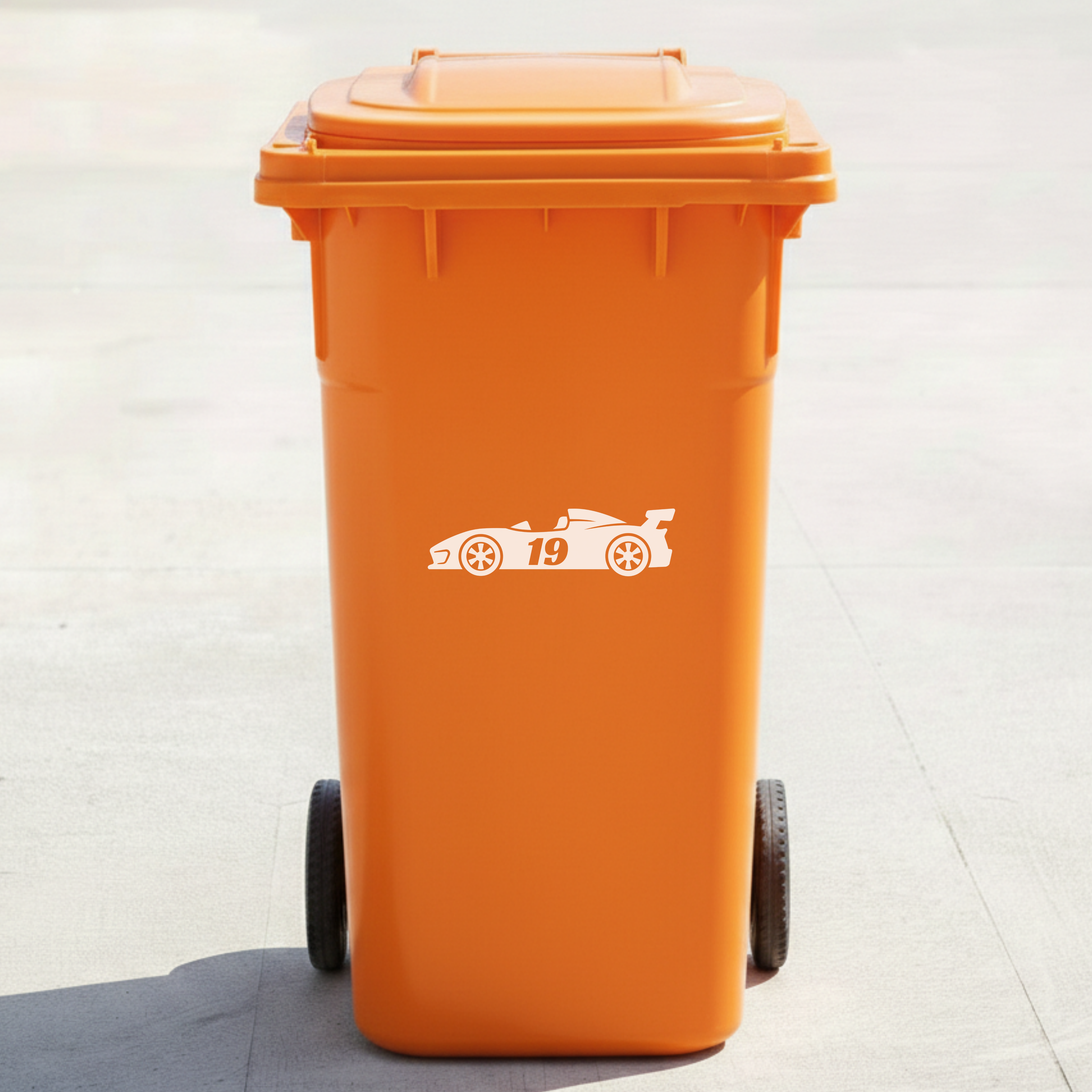 Racing Car Bin Decal Sticker with Personalised House Number