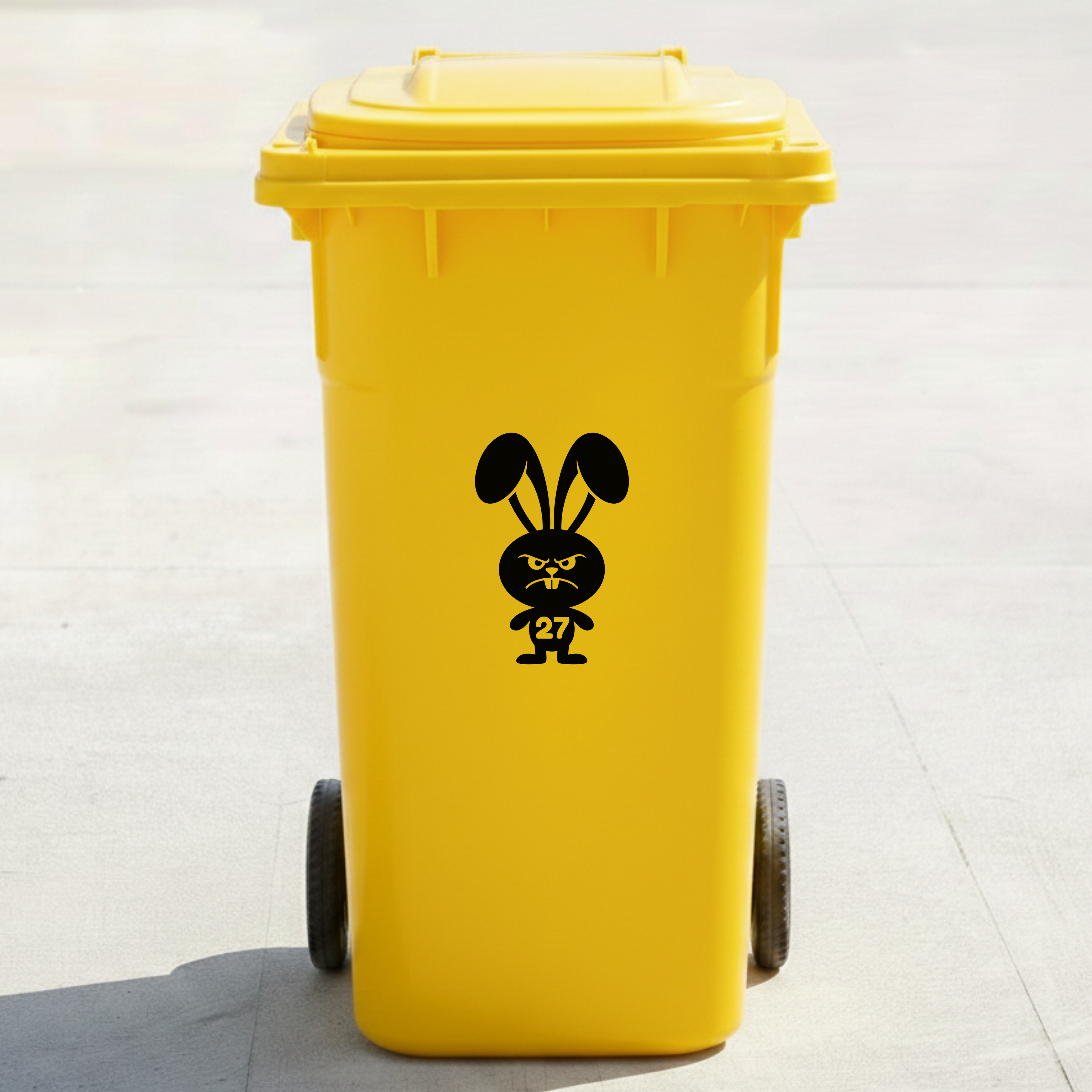 Angry Rabbit Bin Decal Sticker with Personalised House Number