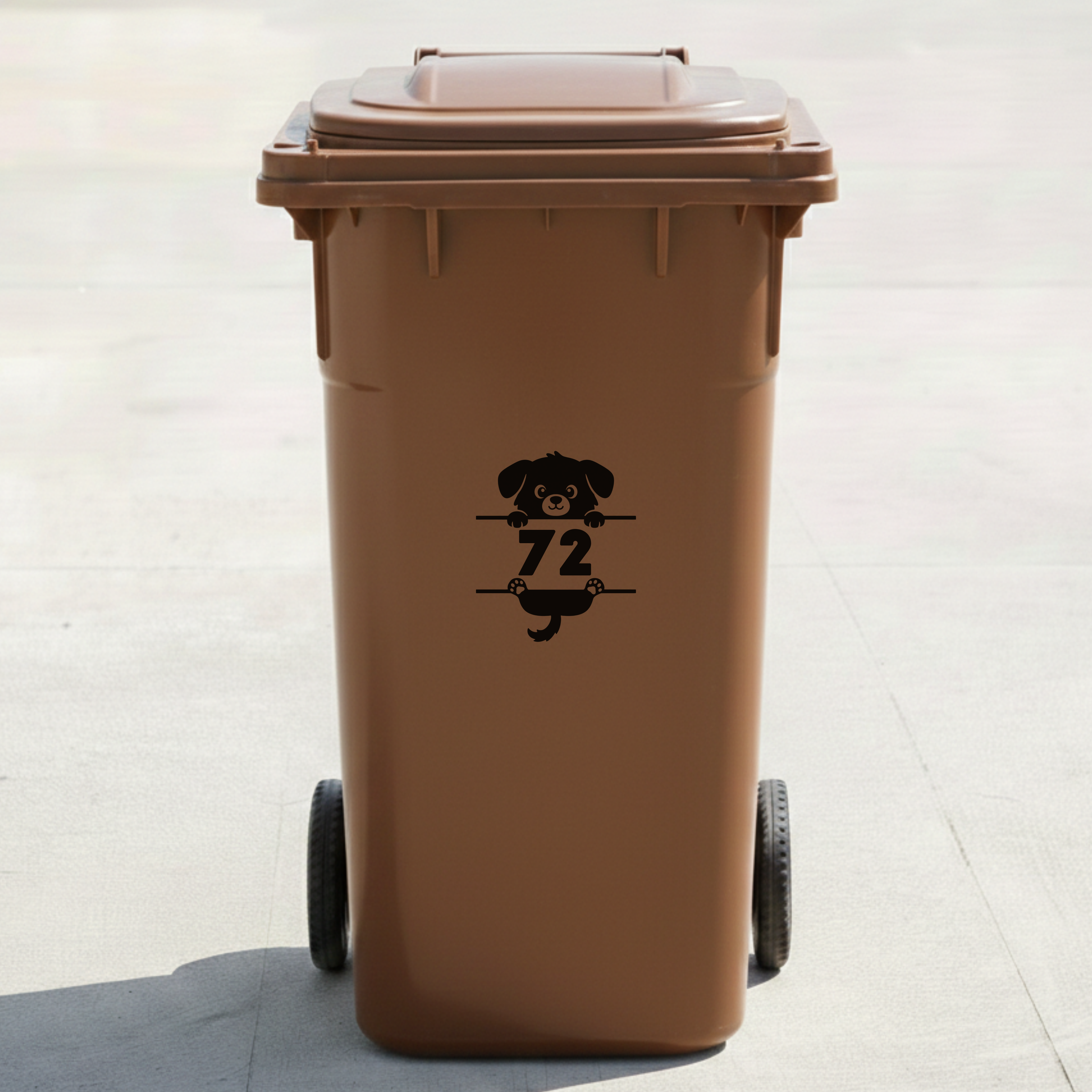 Peeking Dog Bin Decal Sticker with Personalised House Number
