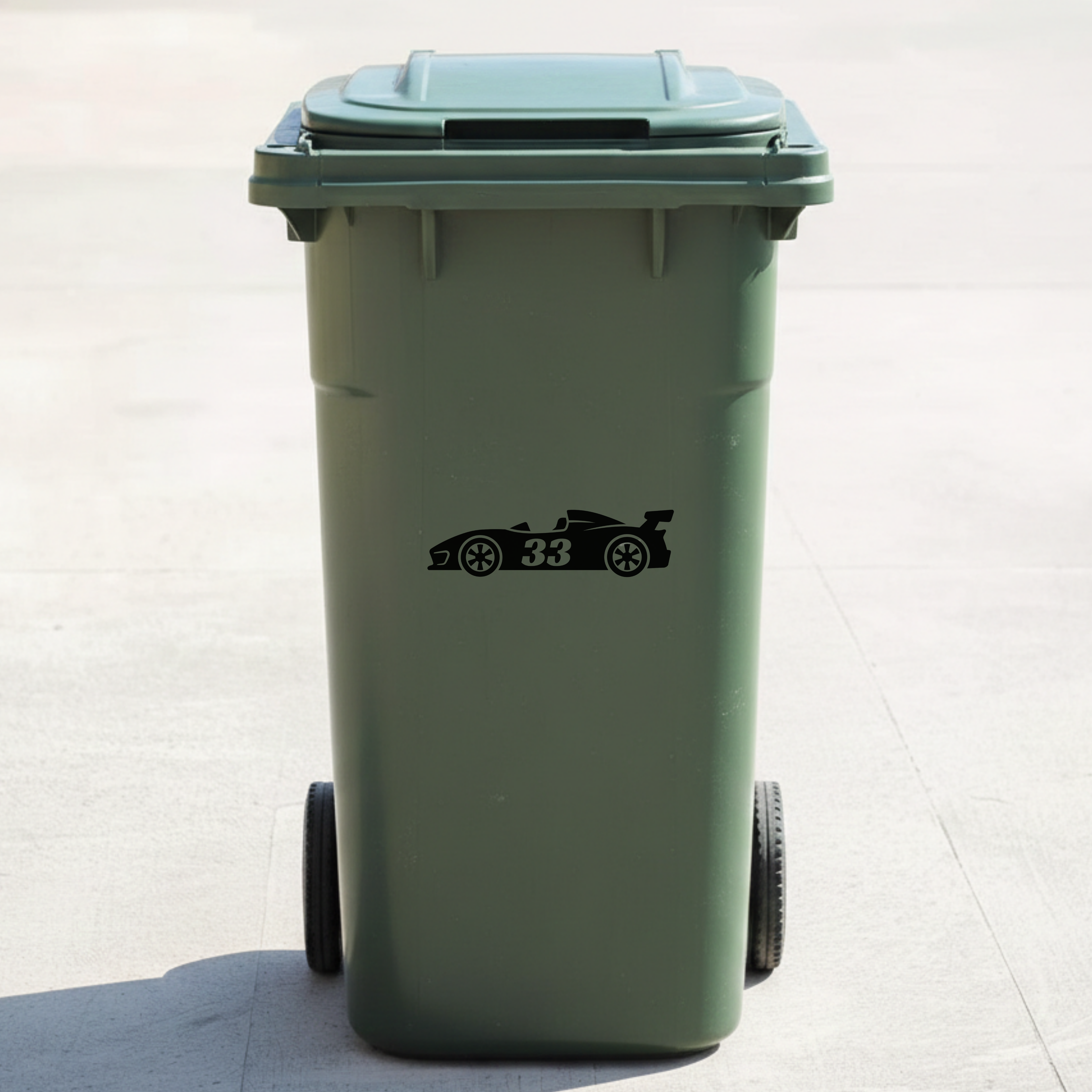 Racing Car Bin Decal Sticker with Personalised House Number