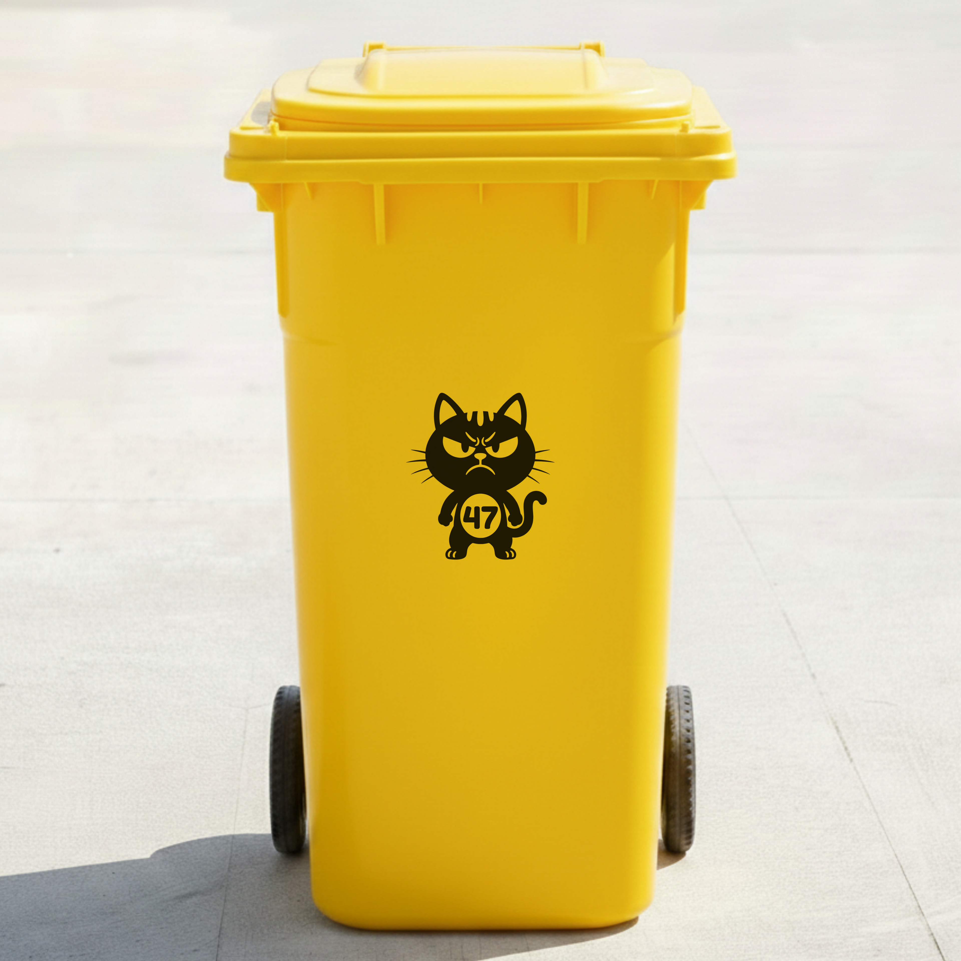 Angry Cat Bin Decal Sticker with Personalised House Number