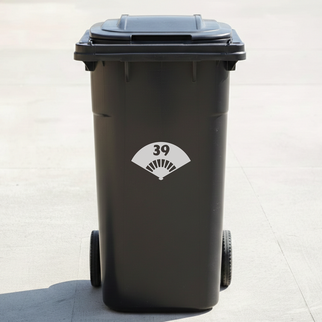 Japanese Fan Bin Decal Sticker with Personalised House Number