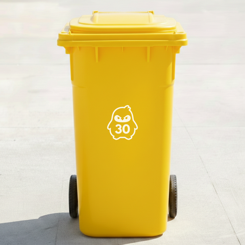Angry Penguin Bin Decal Sticker with Personalised House Number