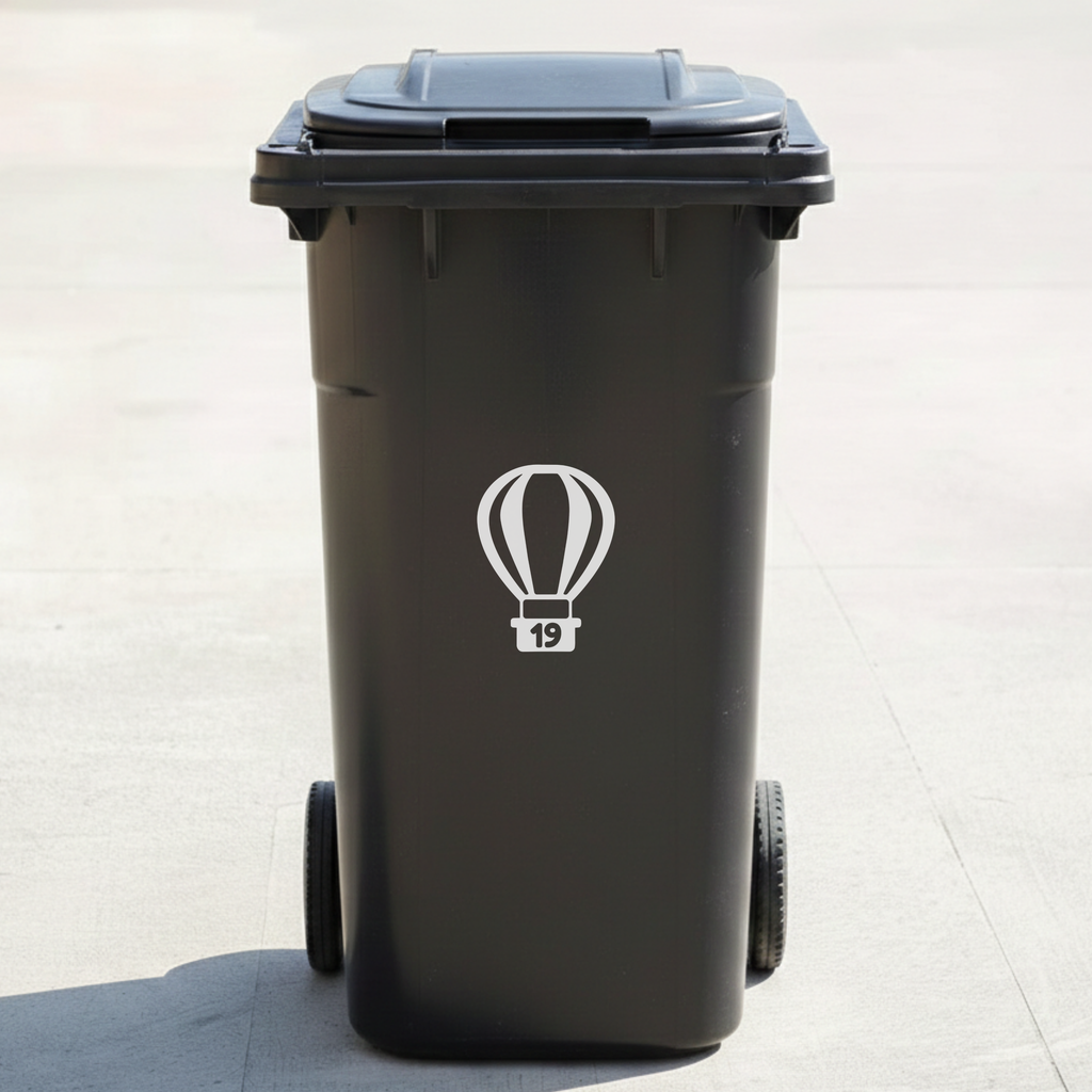 Hot Air Balloon Bin Decal Sticker with Personalised House Number