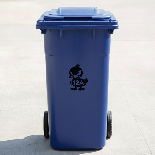 Angry Duck Bin Decal Sticker with Personalised House Number