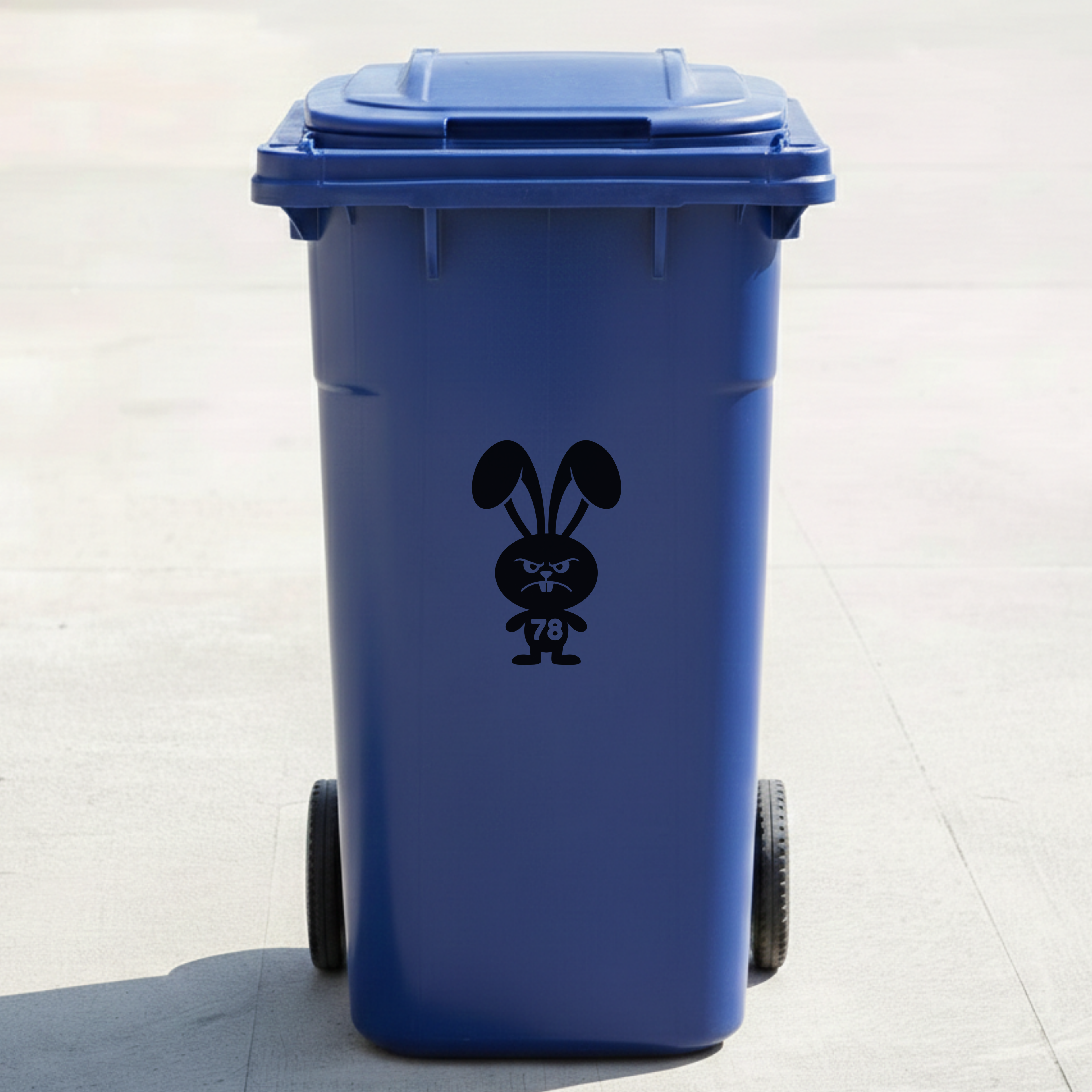 Angry Rabbit Bin Decal Sticker with Personalised House Number