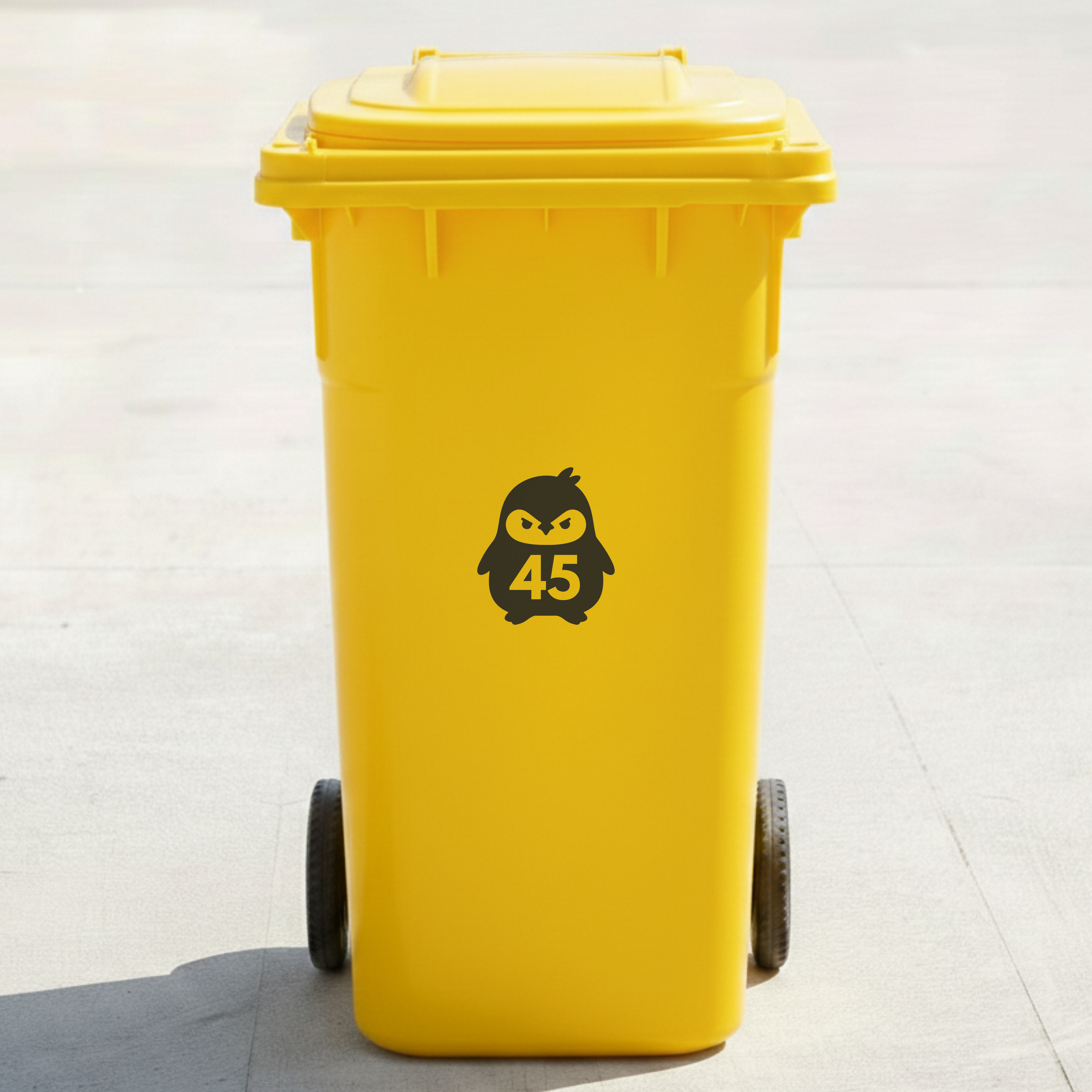 Angry Penguin Bin Decal Sticker with Personalised House Number