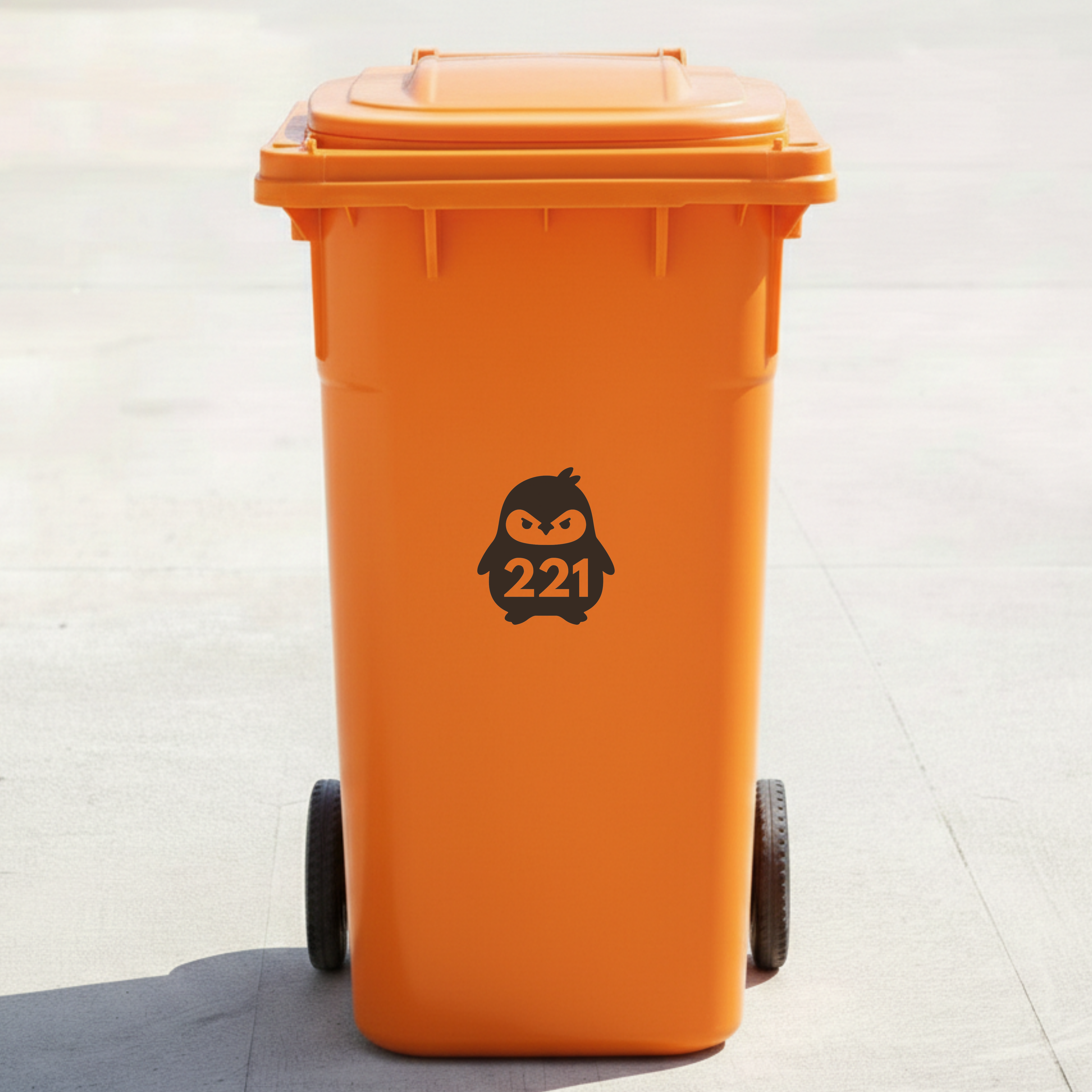 Angry Penguin Bin Decal Sticker with Personalised House Number