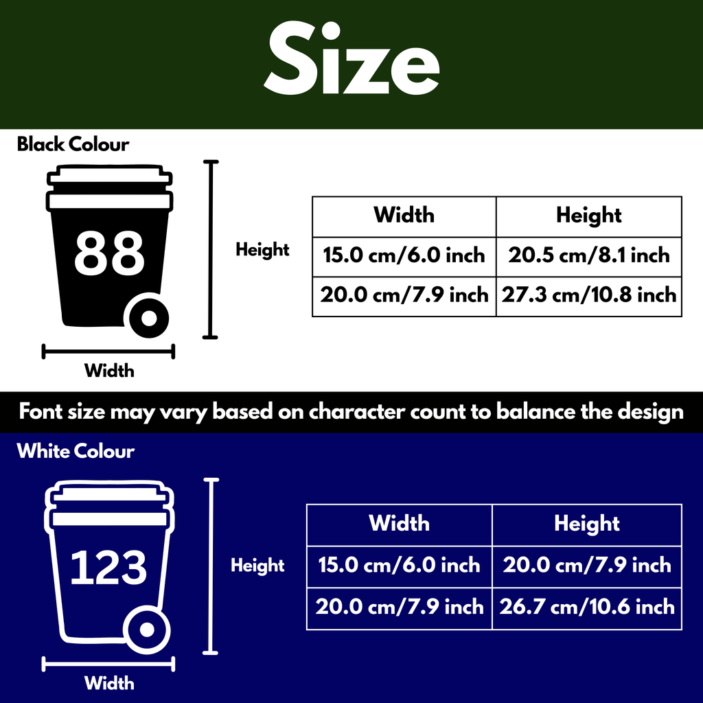Wheelie Bin Icon Decal Sticker with Personalised House Number