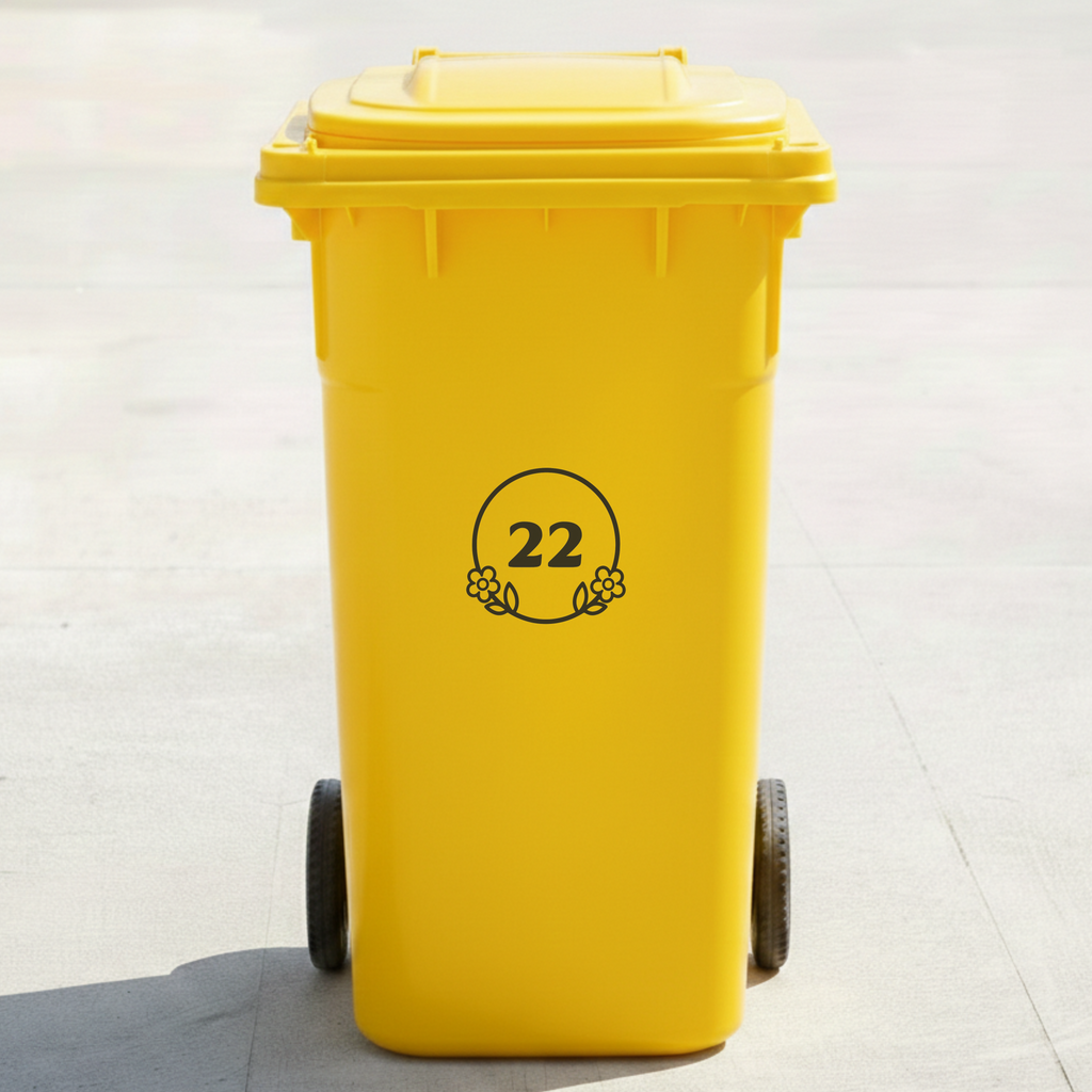 Floral Frame Bin Decal Sticker with Personalised House Number