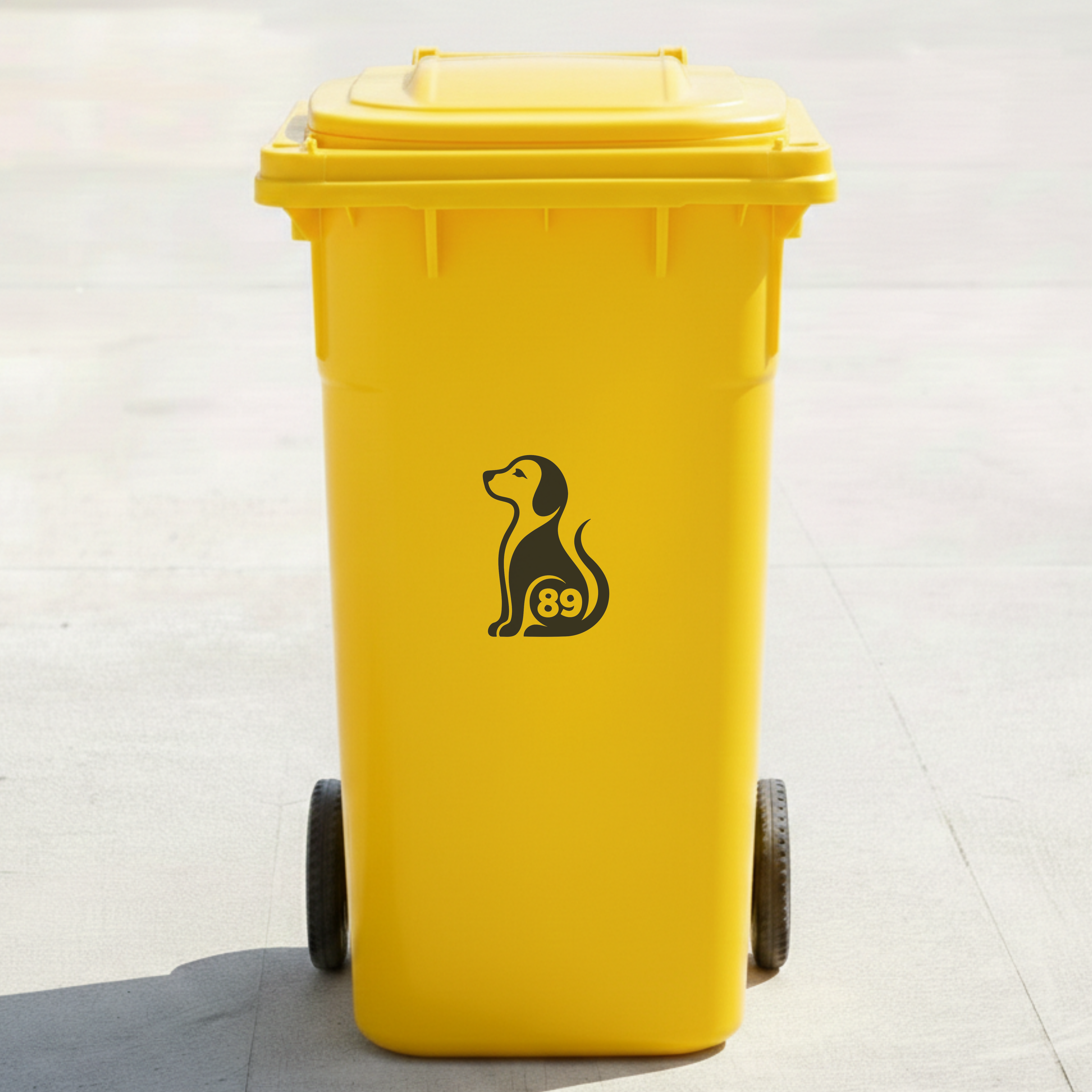 Sitting Dog Bin Decal Sticker with Personalised House Number