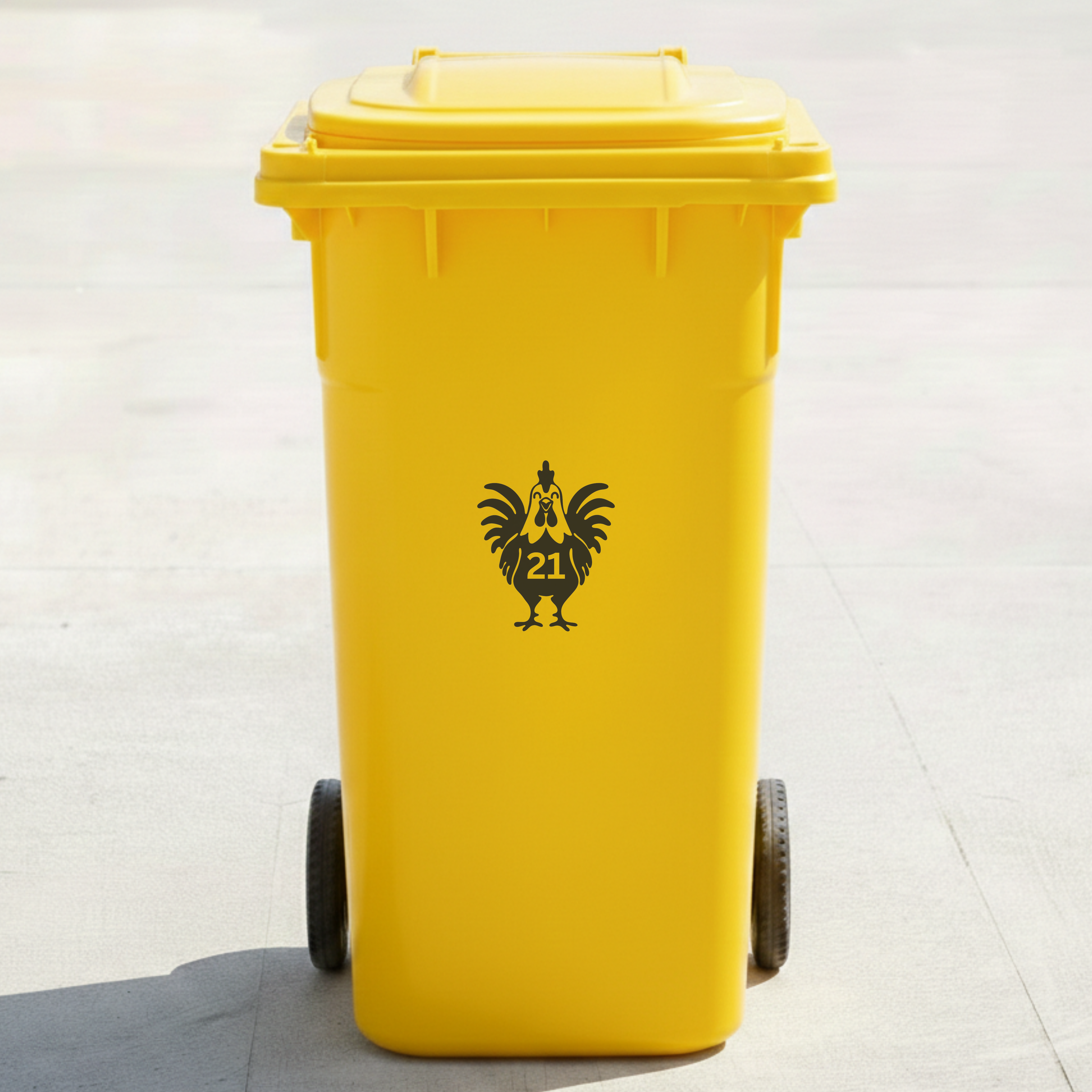 Rooster Bin Decal Sticker with Personalised House Number