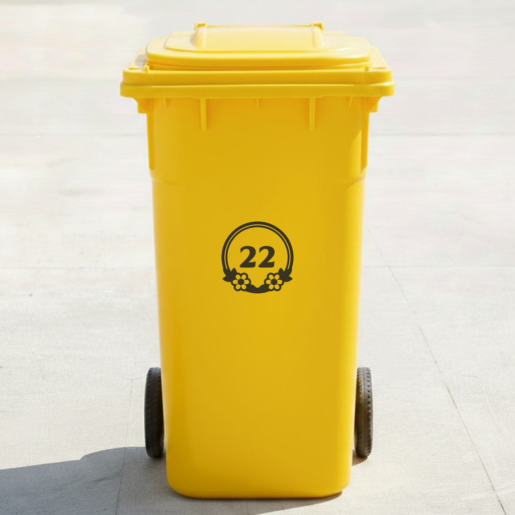 Floral Frame Bin Decal Sticker with Personalised House Number