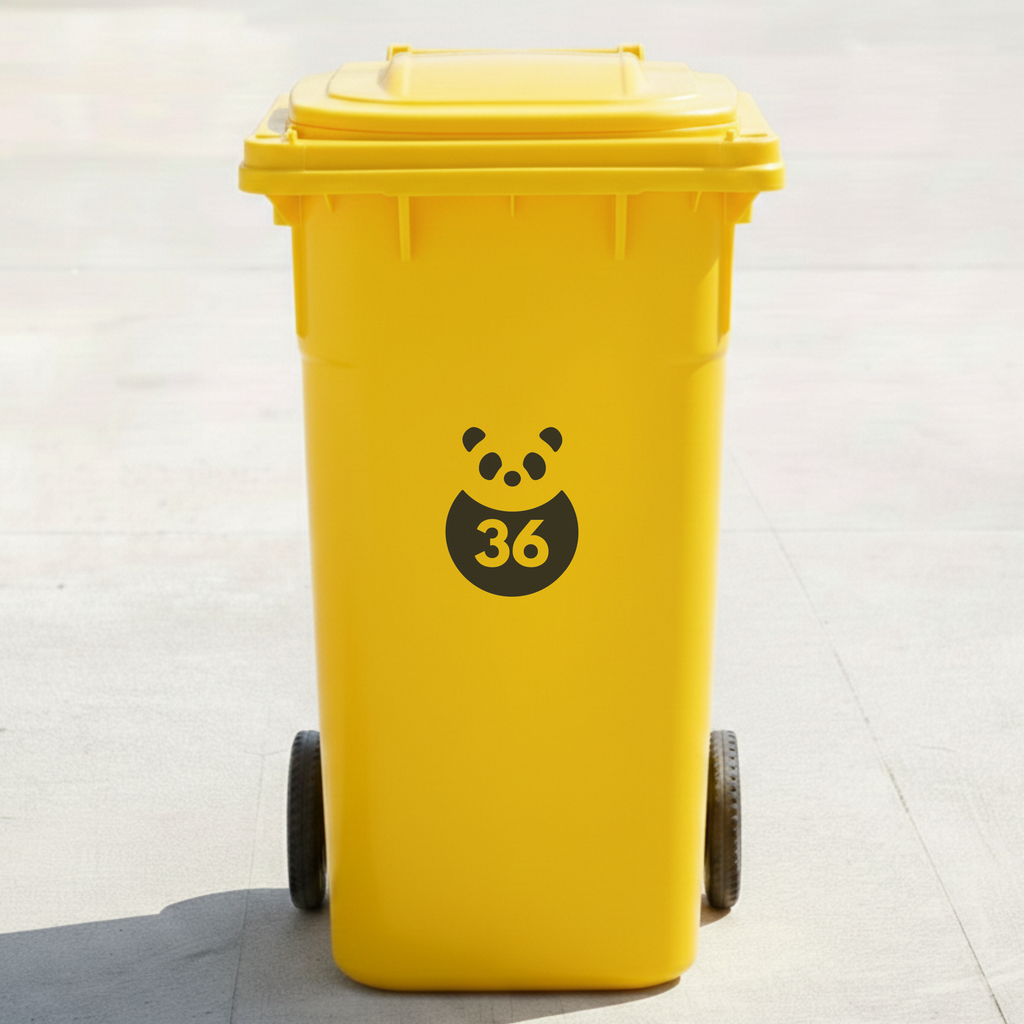Cute Panda Bin Decal Sticker with Personalised House Number
