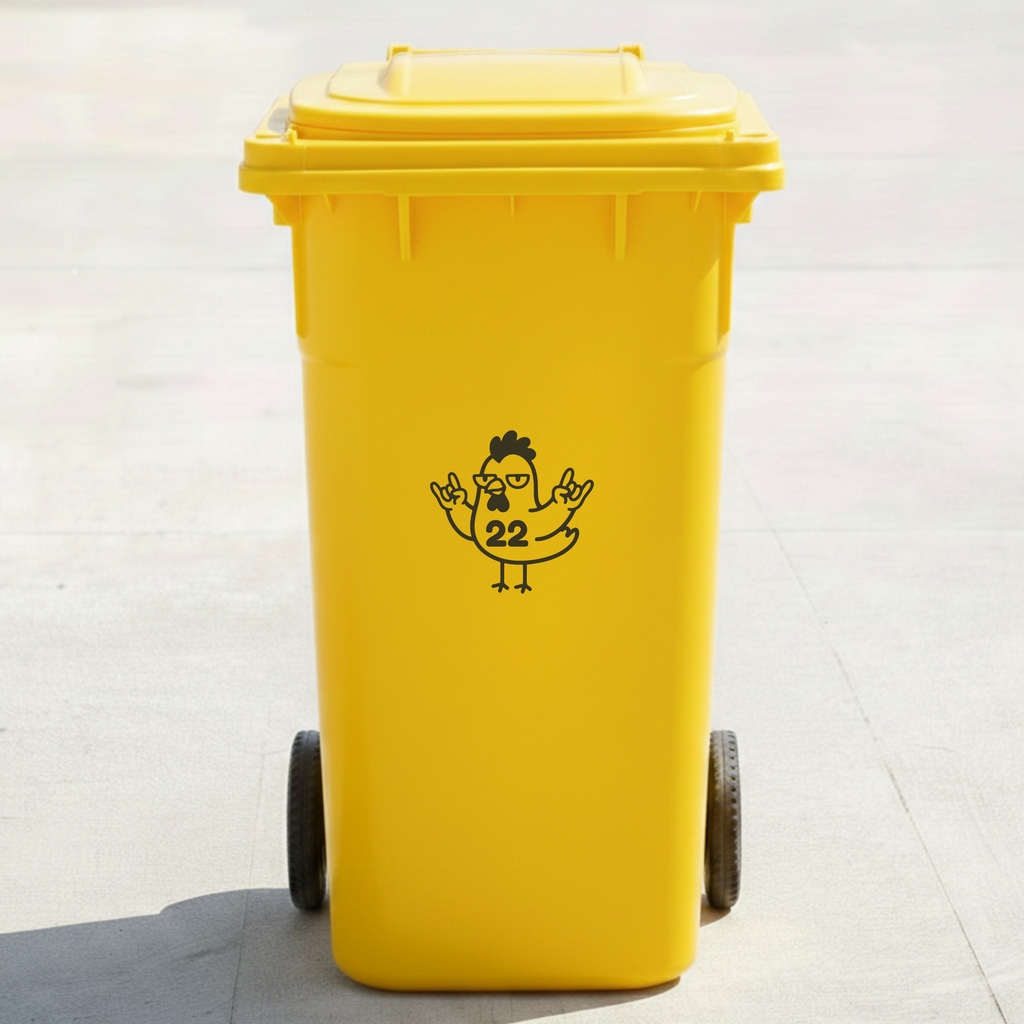 Rock & Roll Chicken Bin Decal Sticker with Personalised House Number