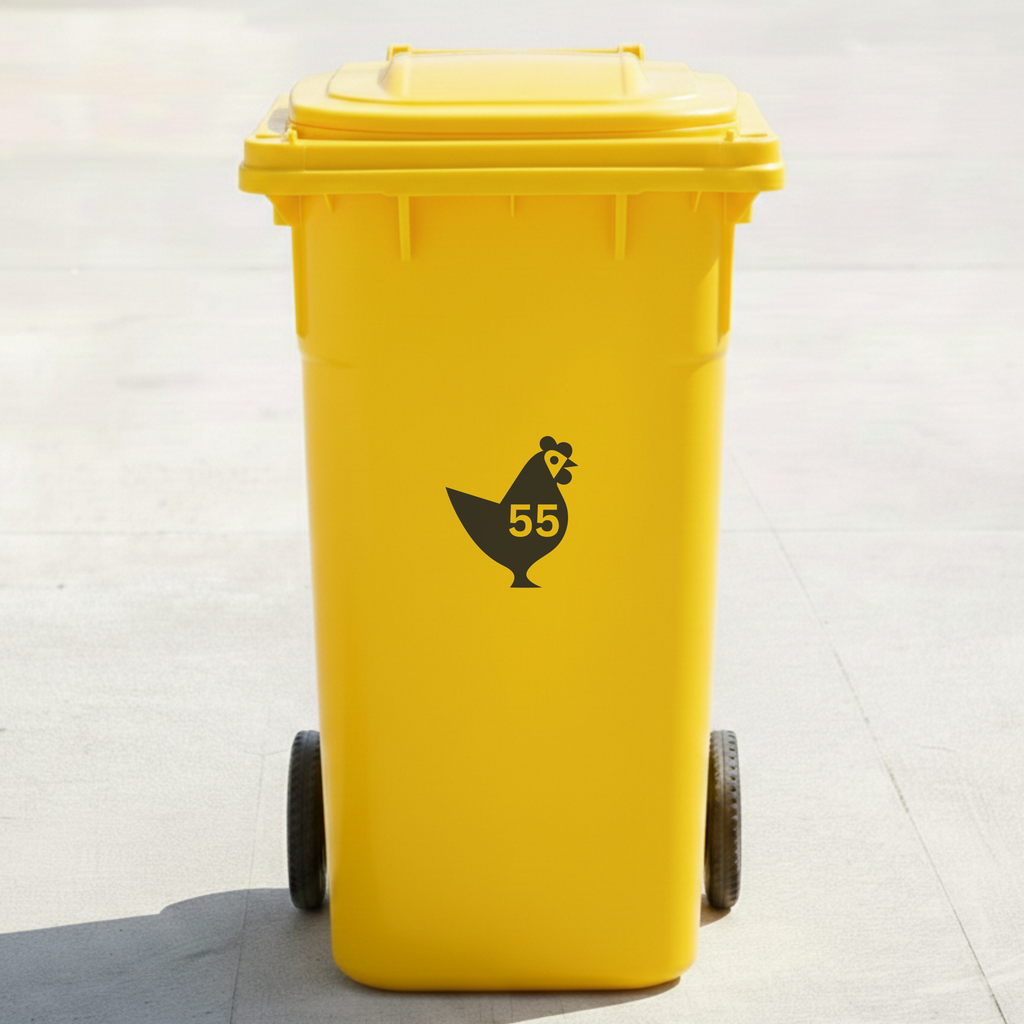 Chicken Bin Decal Sticker with Personalised House Number