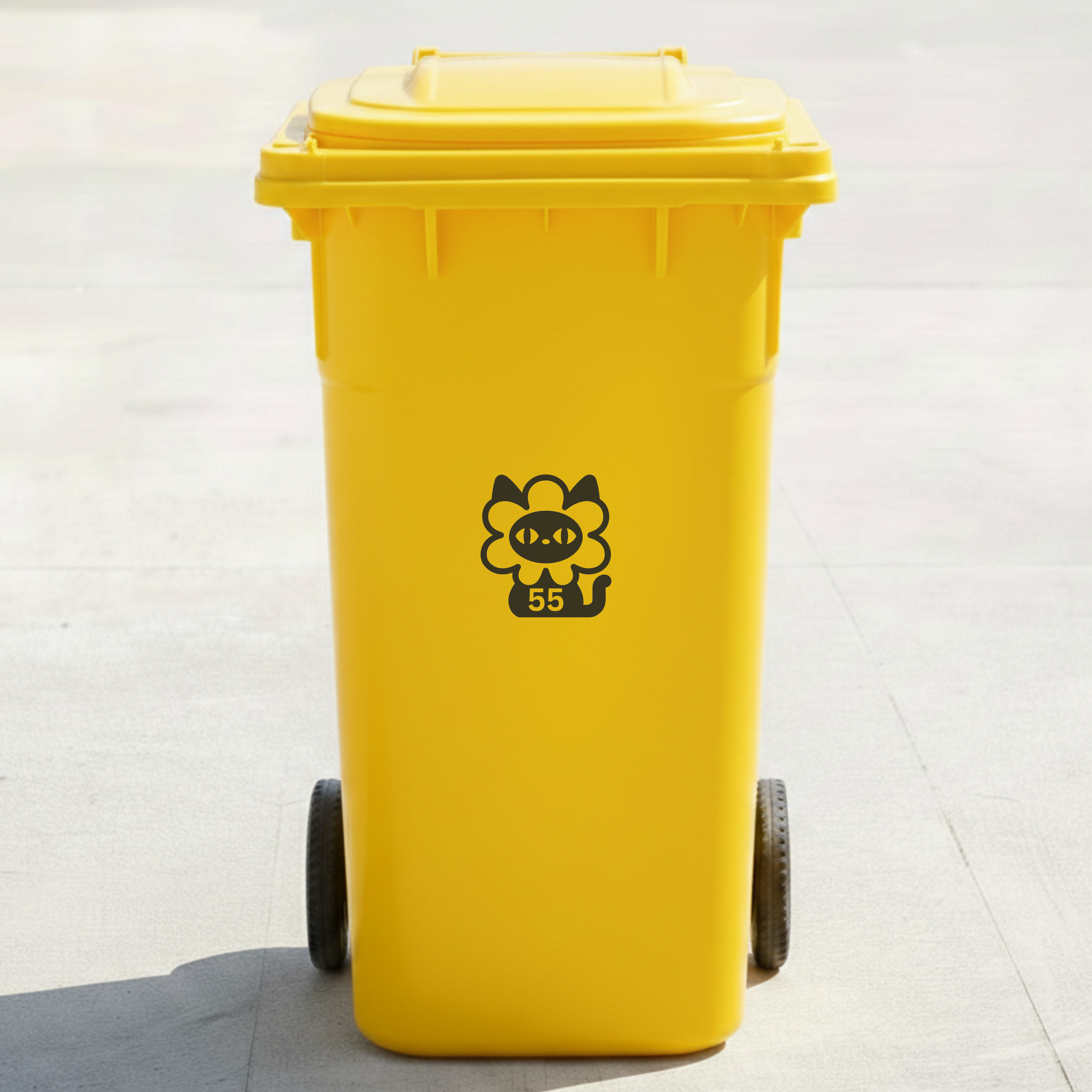 Flower Cat Bin Decal Sticker with Personalised House Number