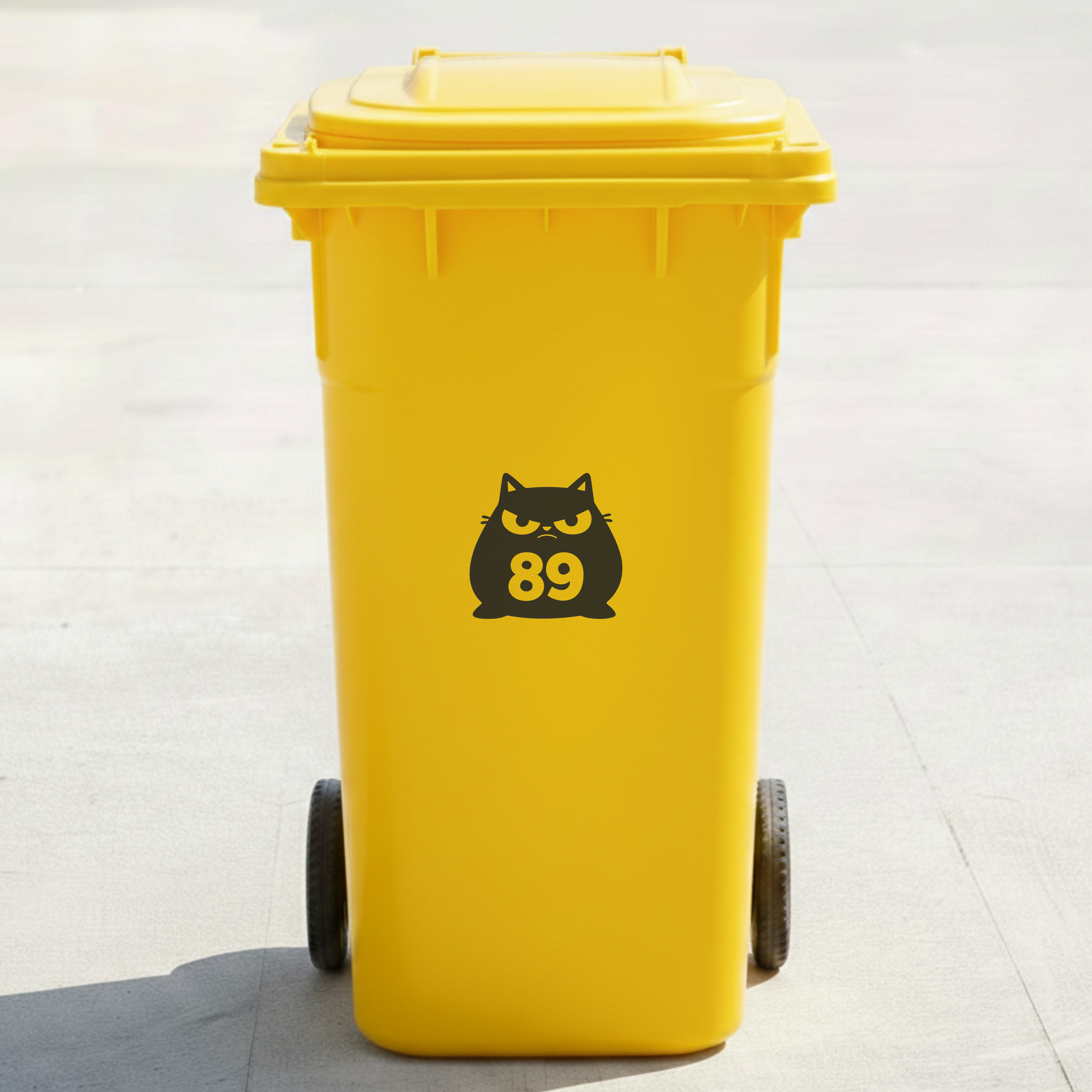 Angry Cat Bin Decal Sticker with Personalised House Number