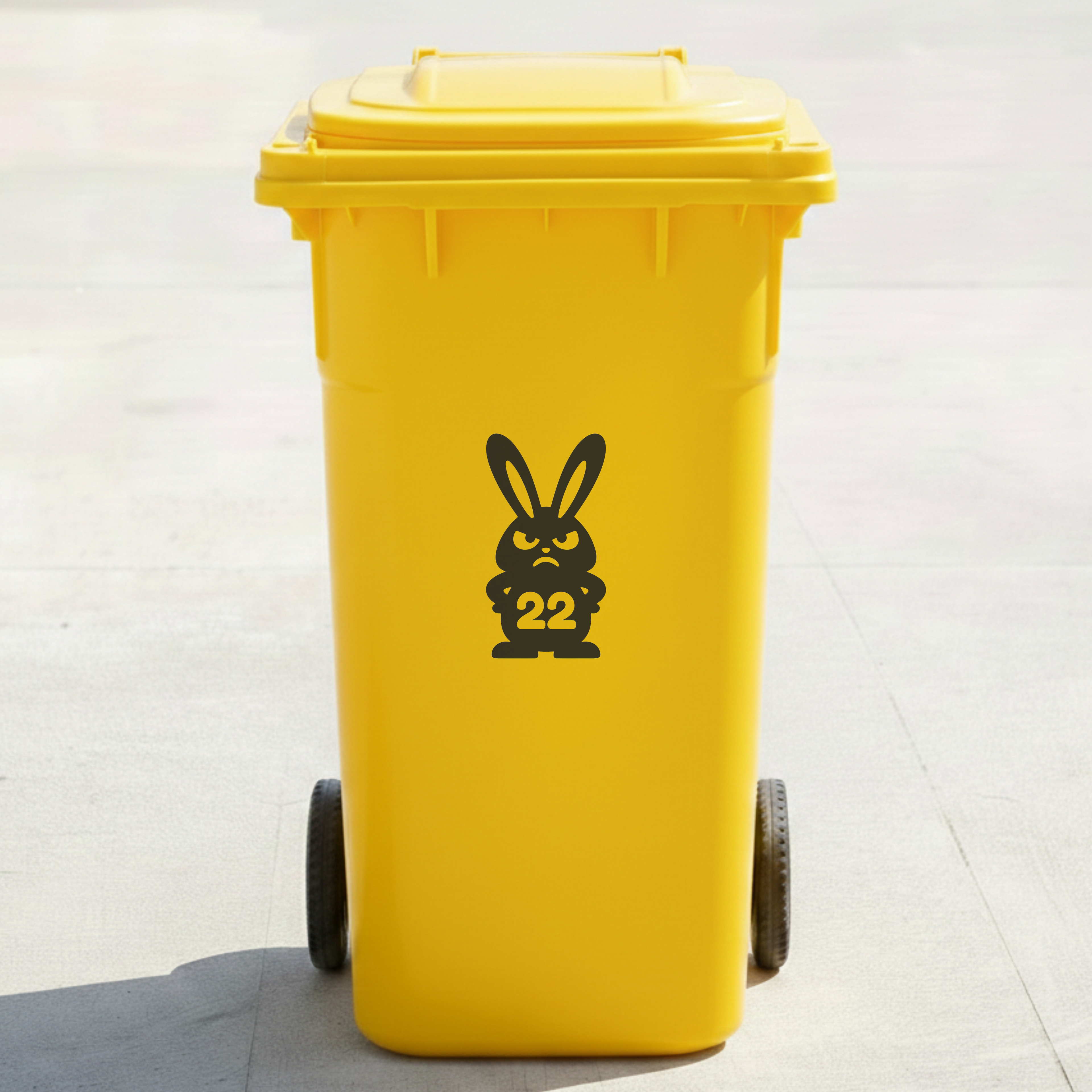 Angry Rabbit Bin Decal Sticker with Personalised House Number