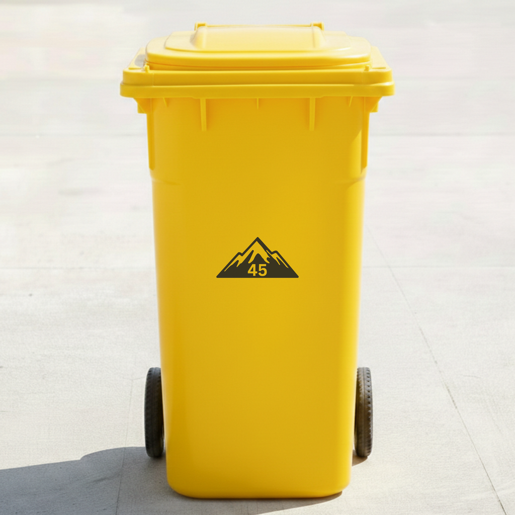 Mountain Adventure Bin Decal Sticker with Personalised House Number
